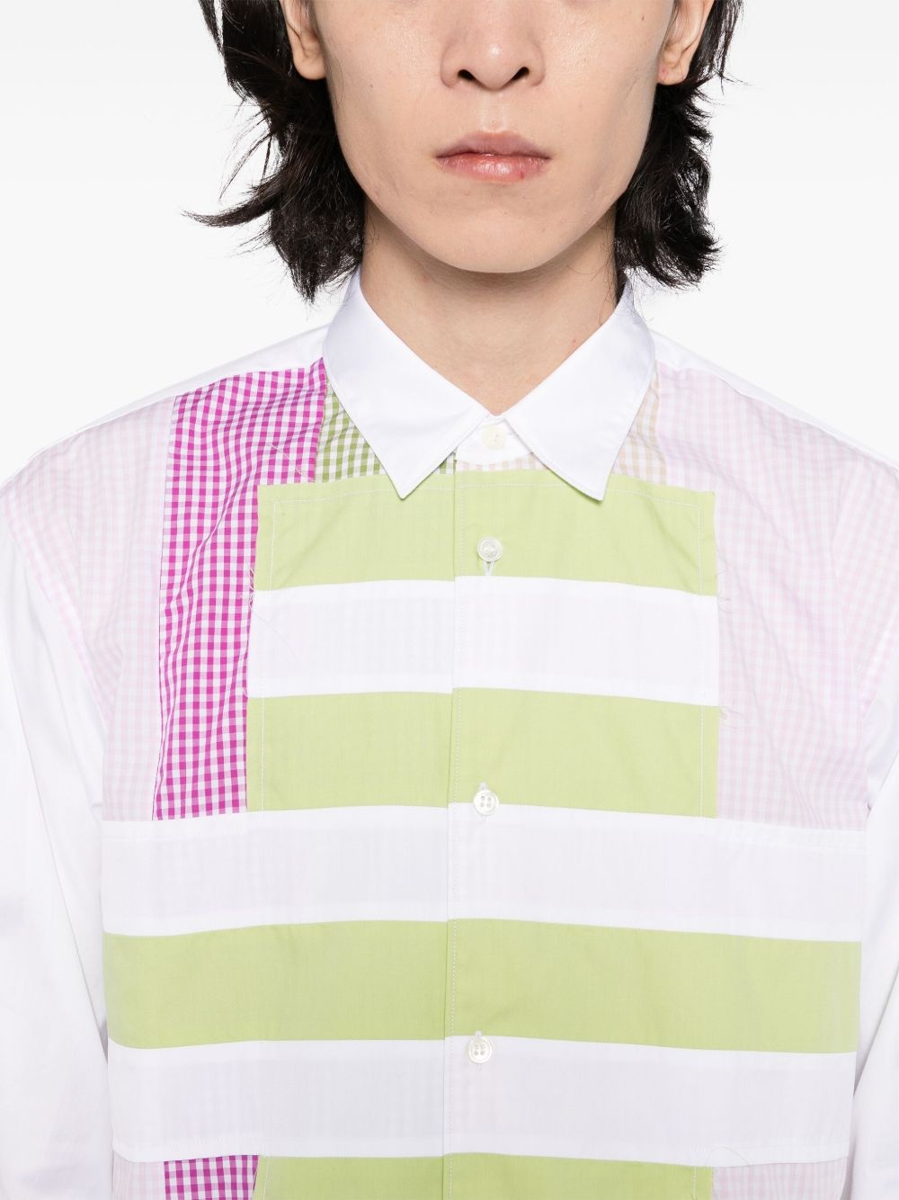 striped and gingham patchwork shirt - 5