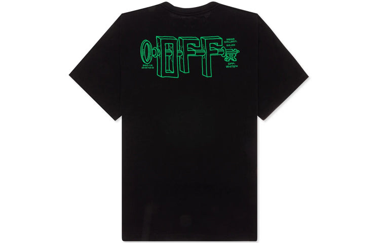 Men's Off-White C/O VIRGIL ABLOH Embroidered Logo Printing Short Sleeve Loose Version Black T-Shirt  - 2