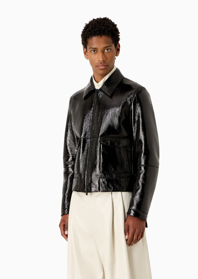 Merino lamb shearling blouson with patent-effect chrome-tanned exterior 2