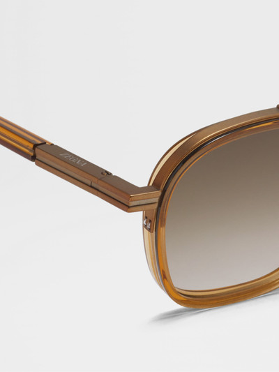 ZEGNA TRANSPARENT GOLDEN SYRUP ORIZZONTE I ACETATE AND METAL SUNGLASSES outlook
