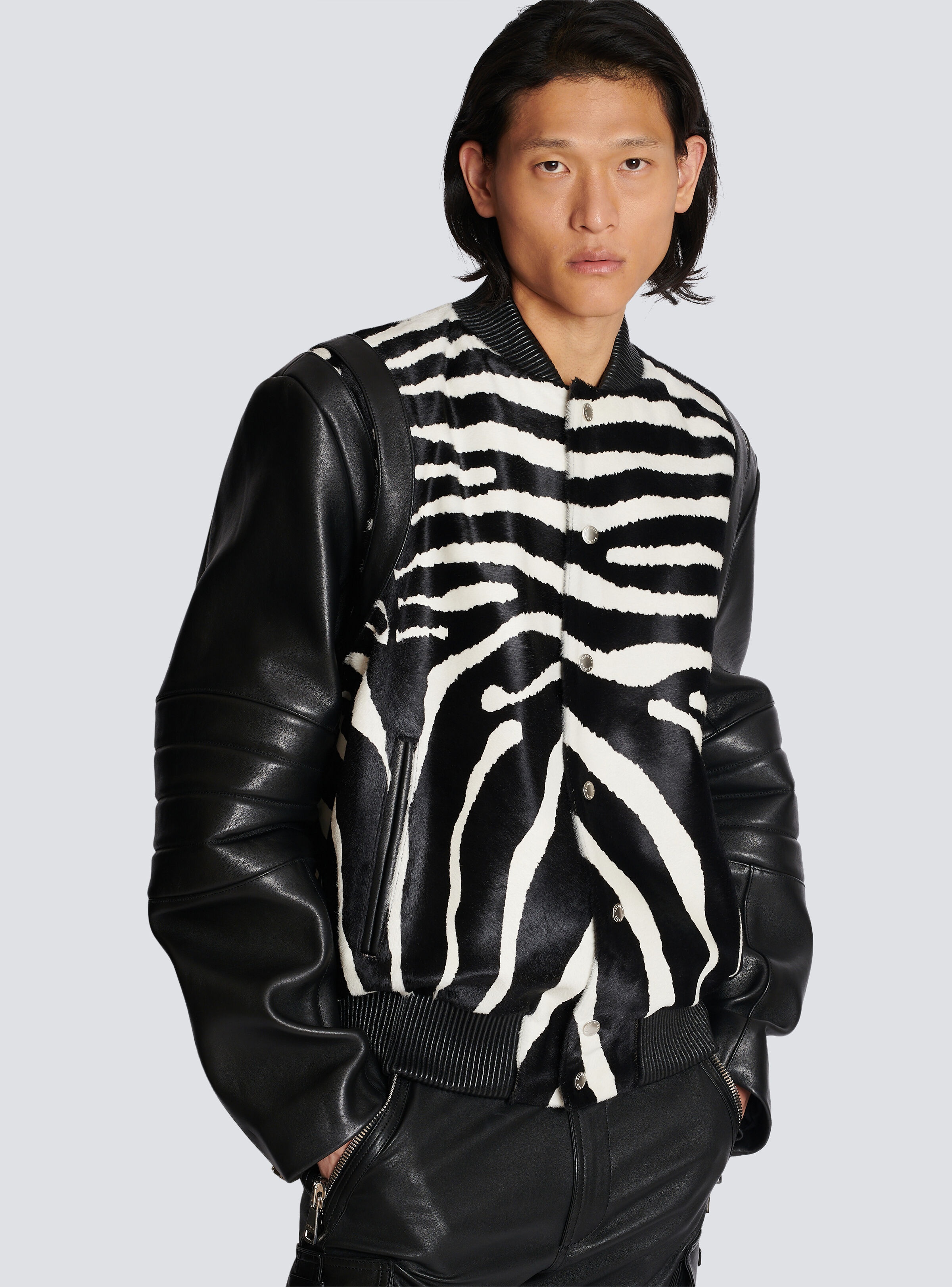 Leather bomber with zebra motif - 6