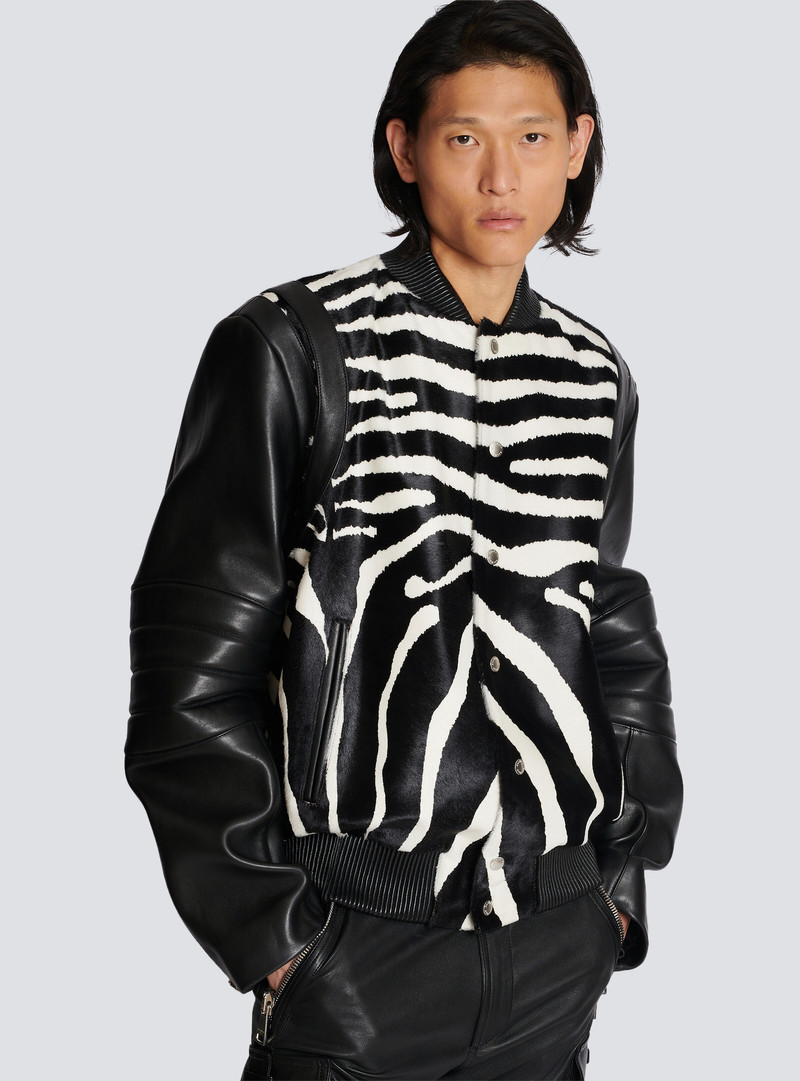 Leather bomber with zebra motif 6