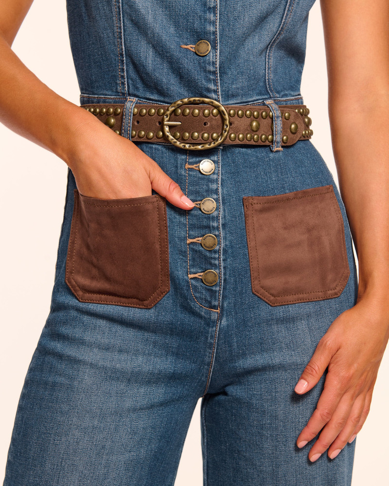Claudette Fauxe Suede Trim Denim Jumpsuit 3