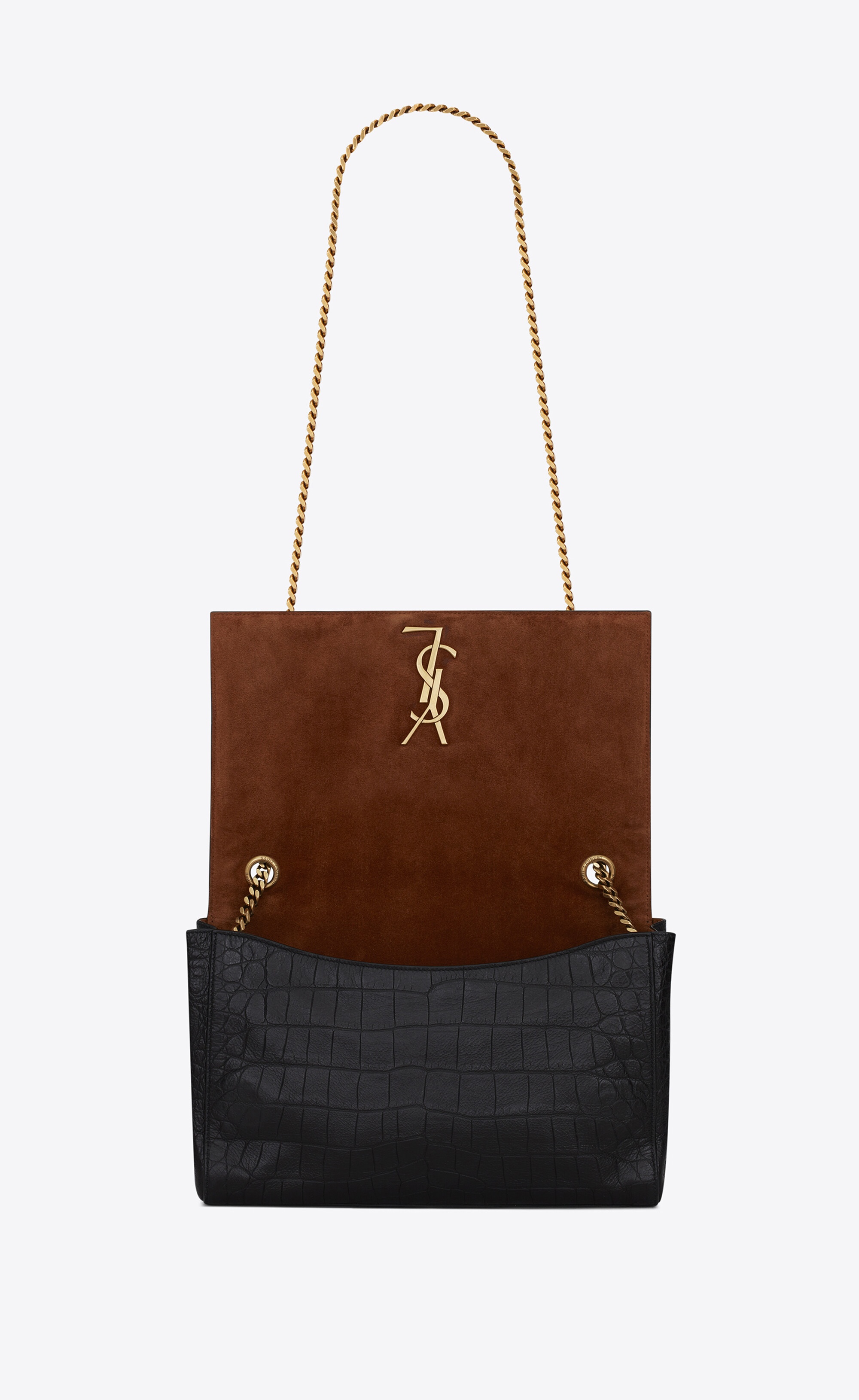 SAINT LAURENT kate medium reversible chain bag in suede and crocodile embossed leather ysl REVERSIBLE