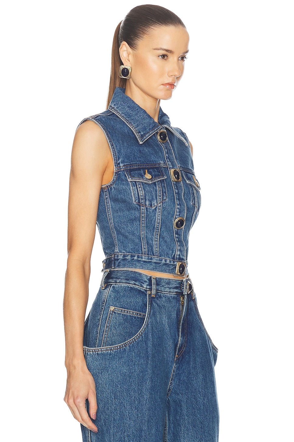 Gemstone Button Denim Gilet - 2
