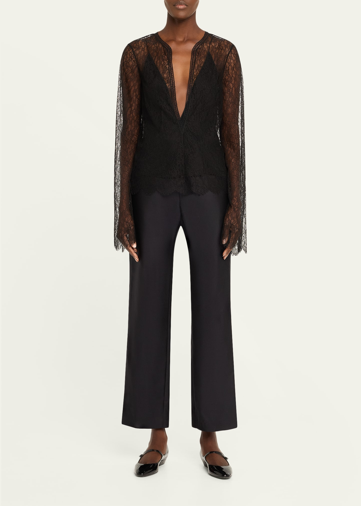 Eloise Plunging Lace Long-Sleeve Top - 2