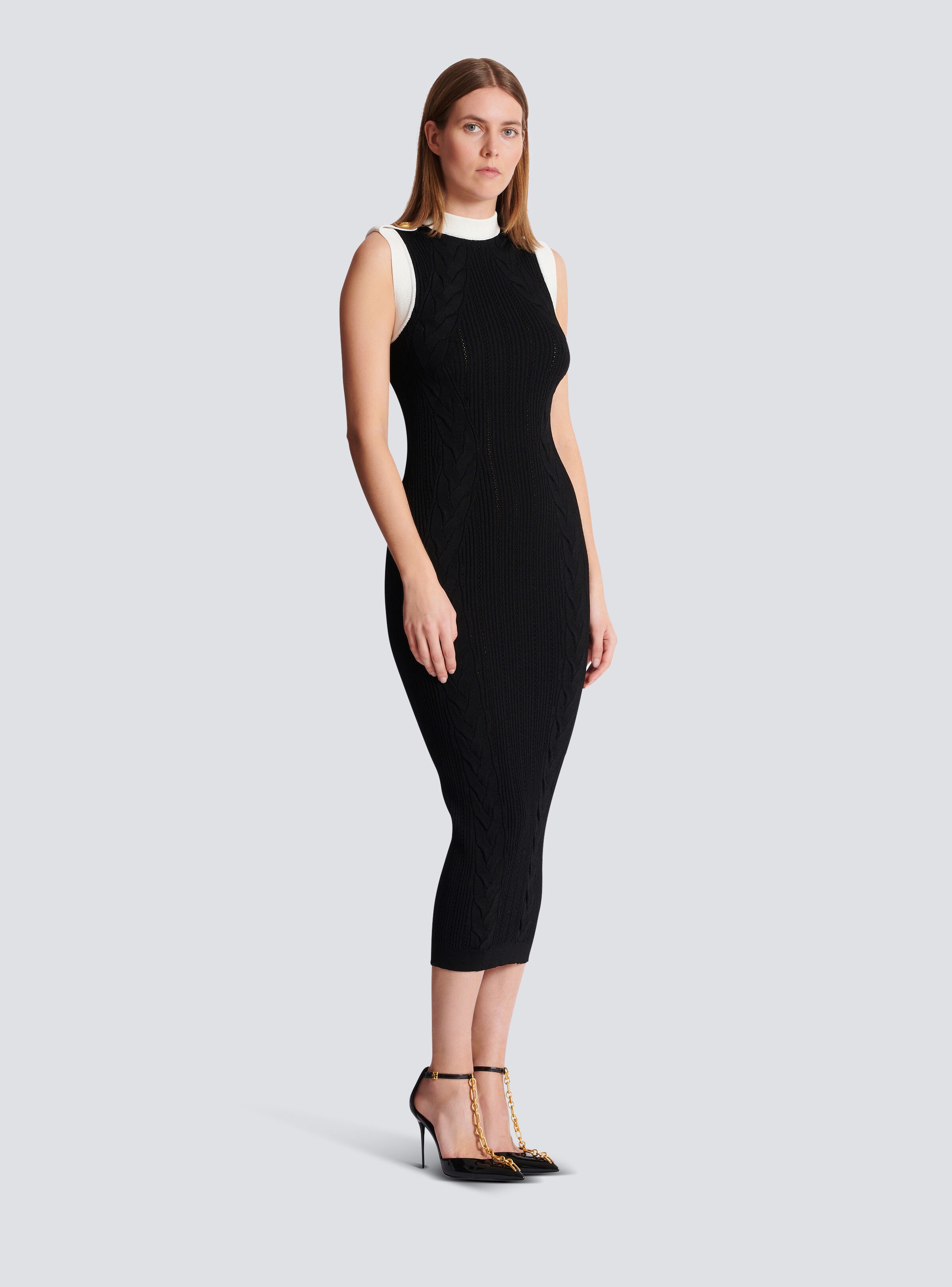 Long two-tone cable-knit dress - 3