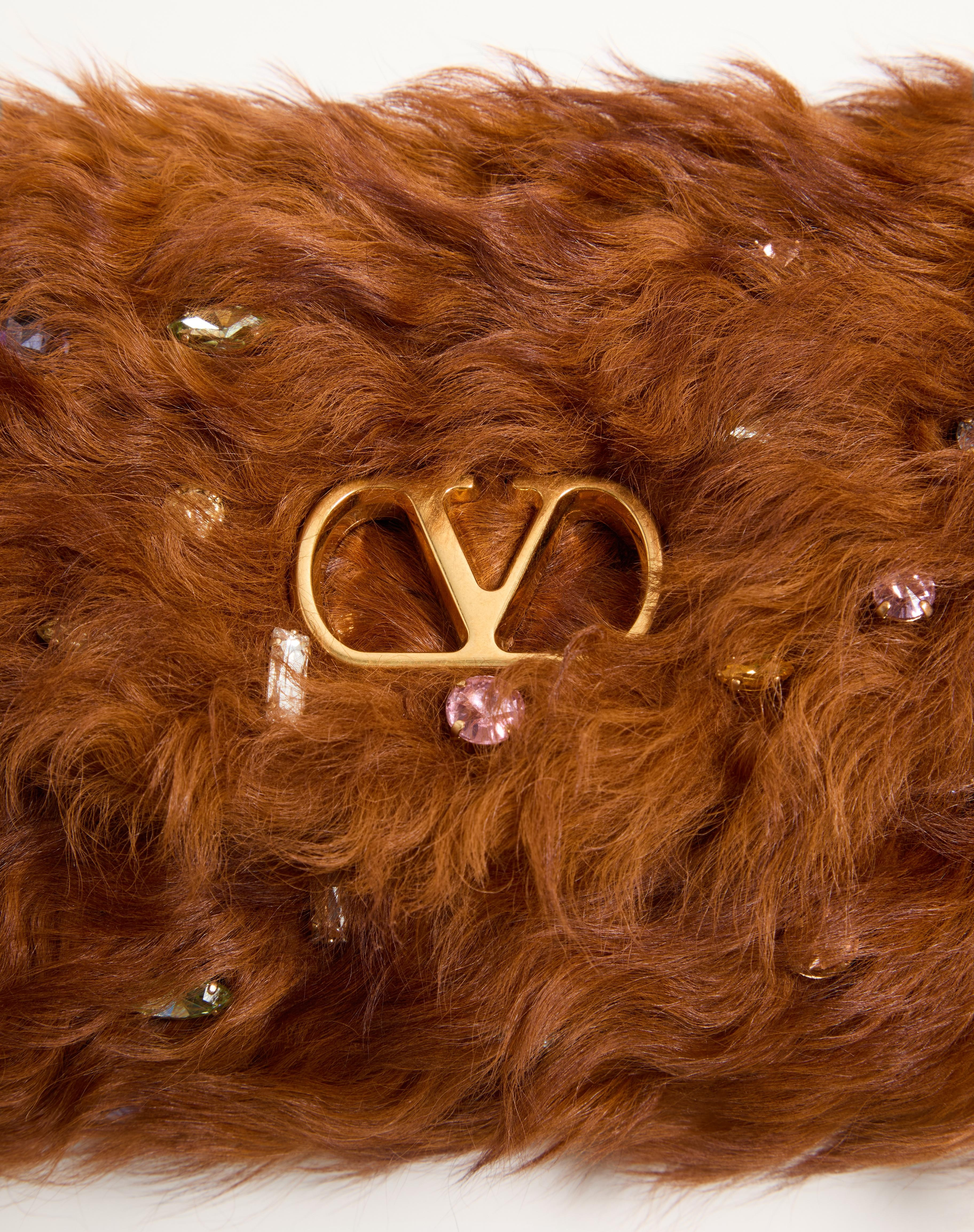 VALENTINO GARAVANI DEVAIN SMALL SHOULDER BAG IN LAMB FUR WITH RHINESTONES. - 6