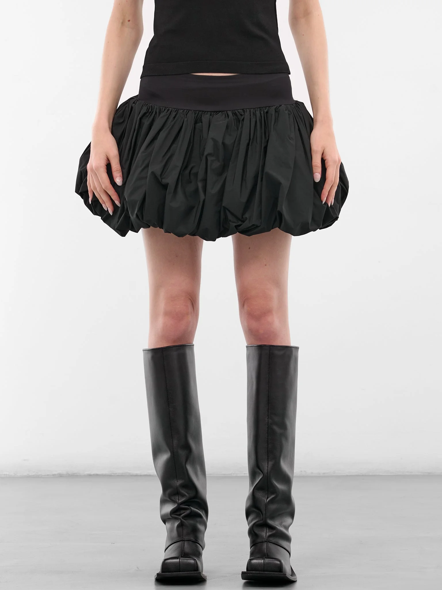 Black Nylon Bubble Mini Skirt - 1