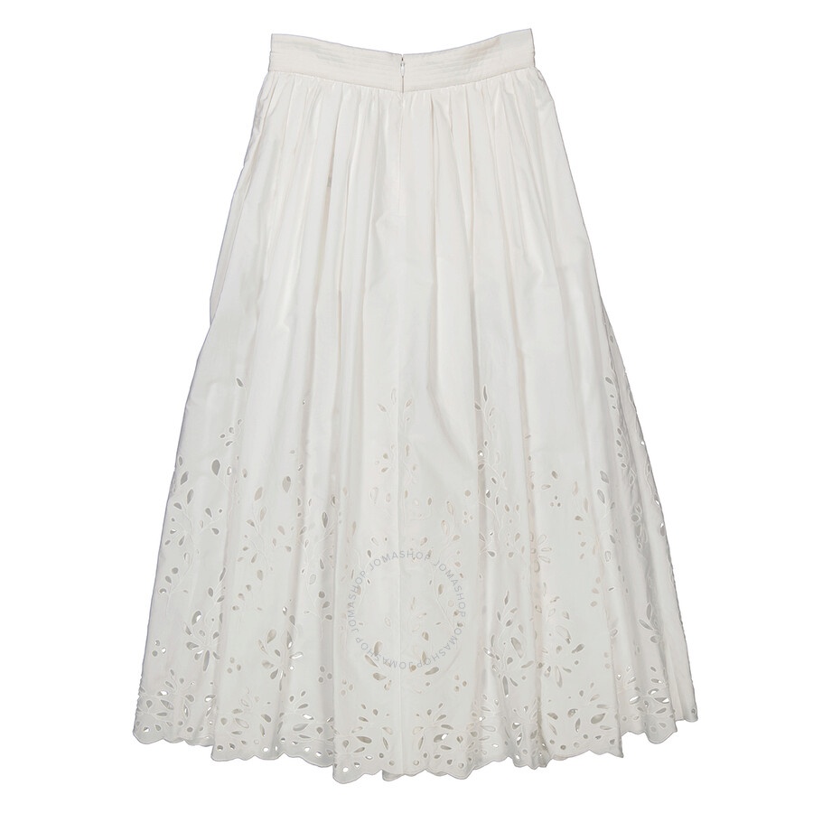 Chloe Ladies White Broderie Anglaise Flared Embroidered Midi Skirt - 2