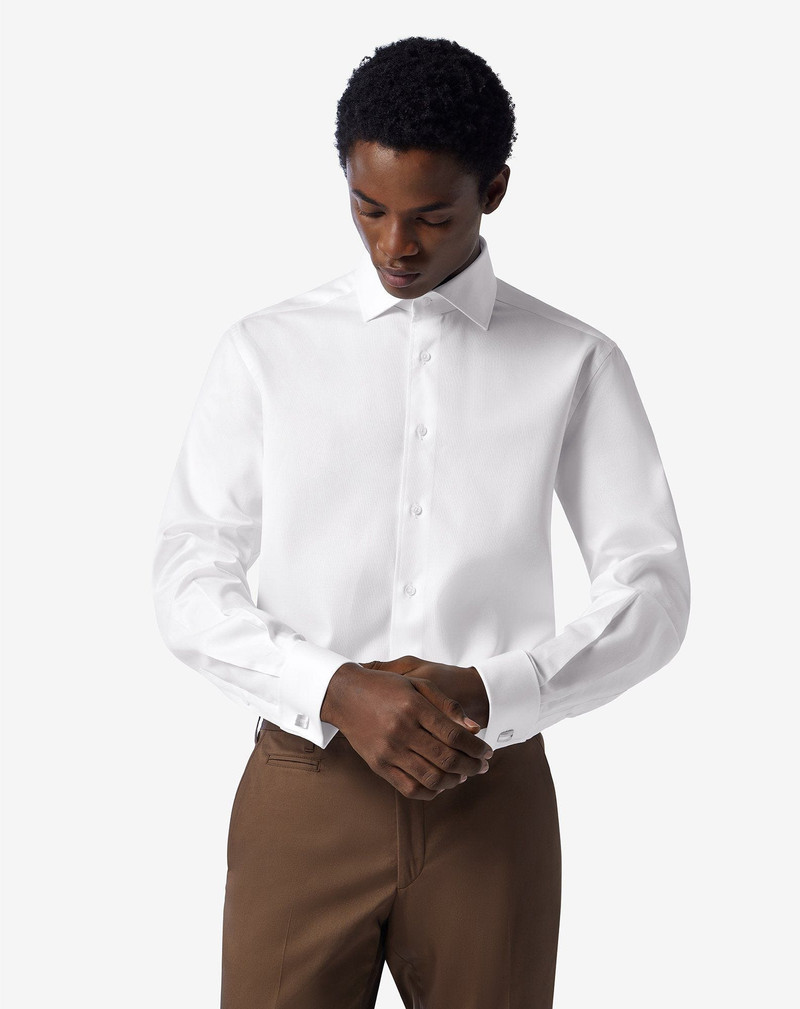 CORNELIANI White cotton shirt with honeycomb pattern outlook