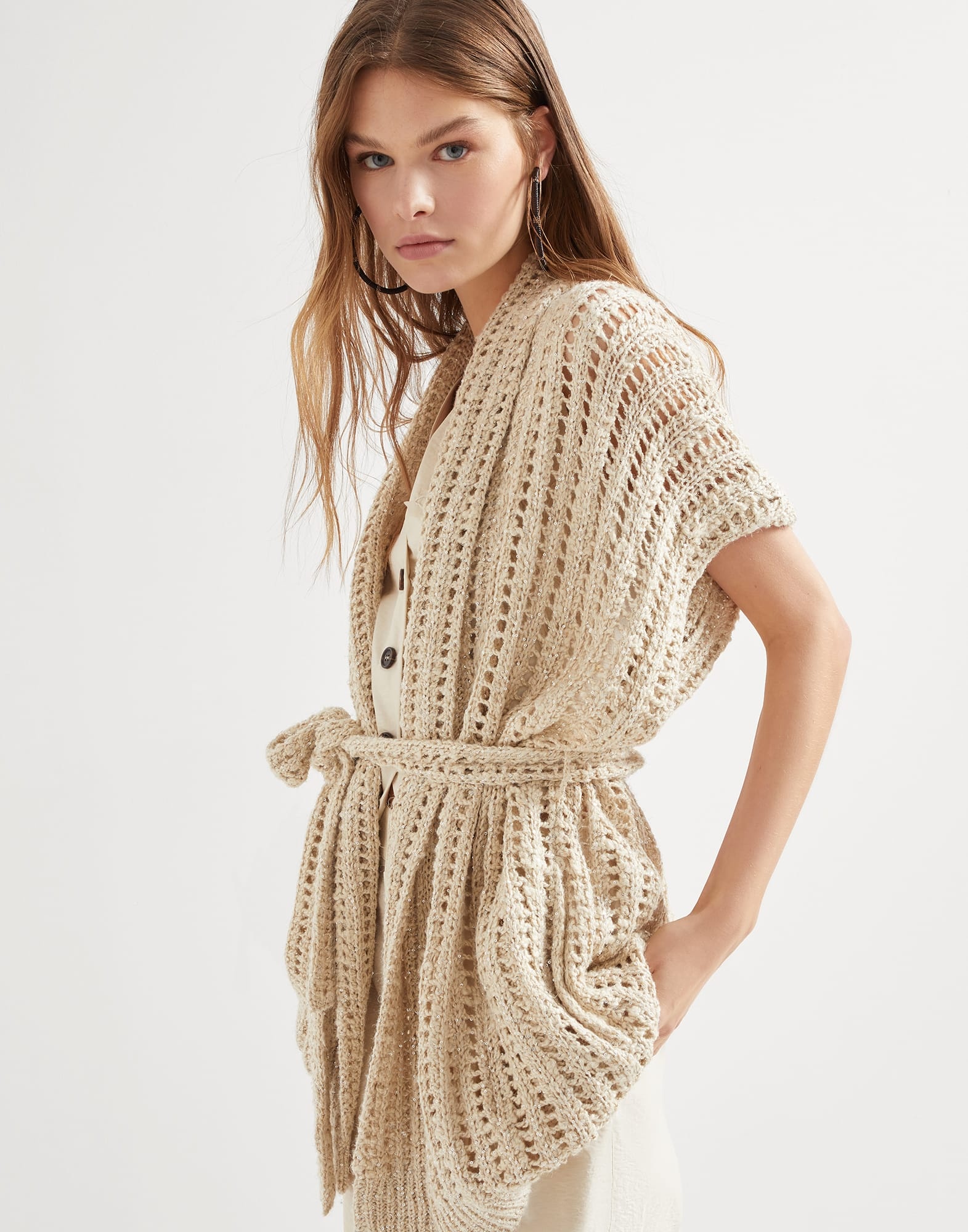 Dazzling silk and linen openwork rib cardigan - 4