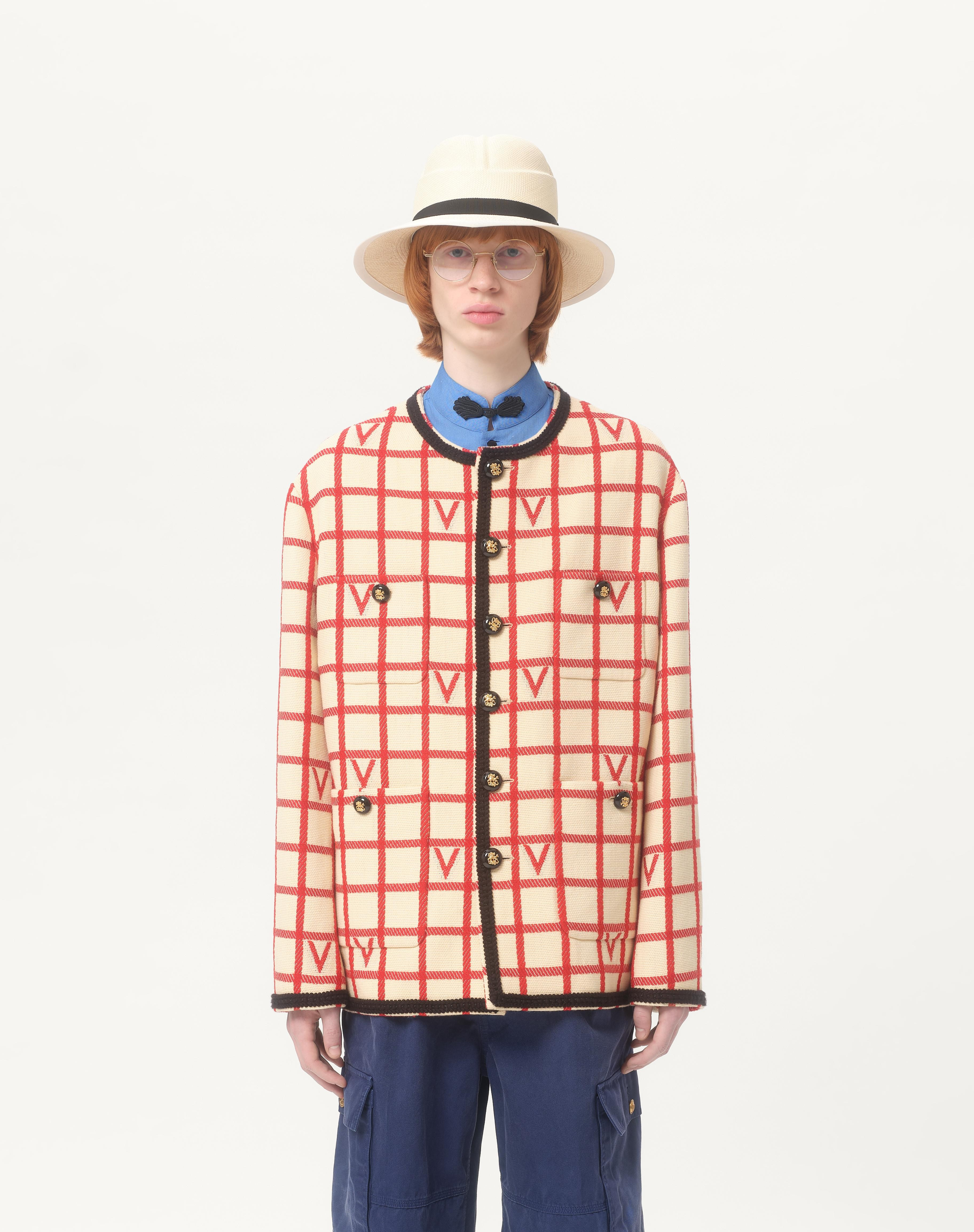 WOOL BLEND JACKET WITH V CHECK PATTERN - 4
