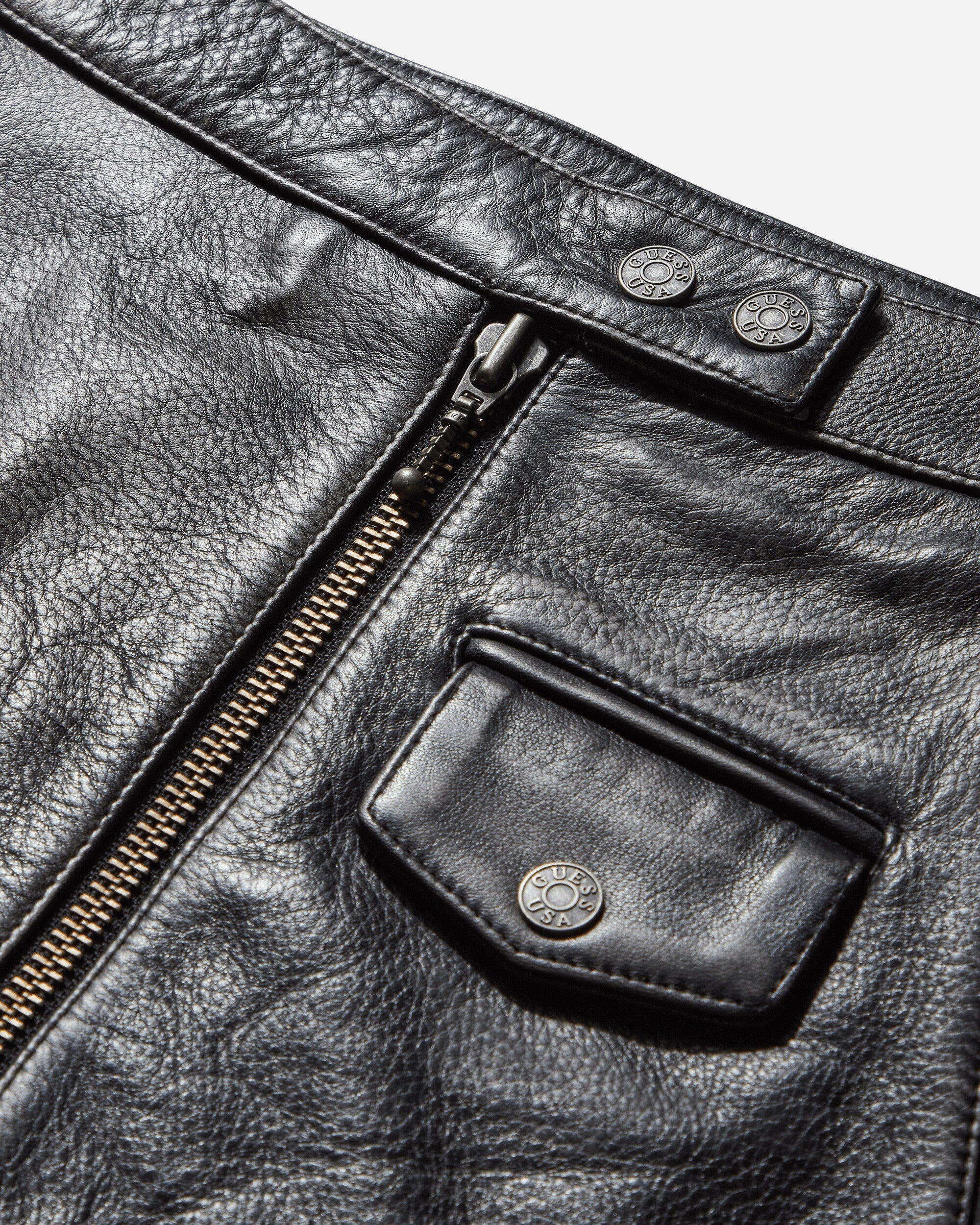 Women's Vintage Leather Skirt Jet Black - 3