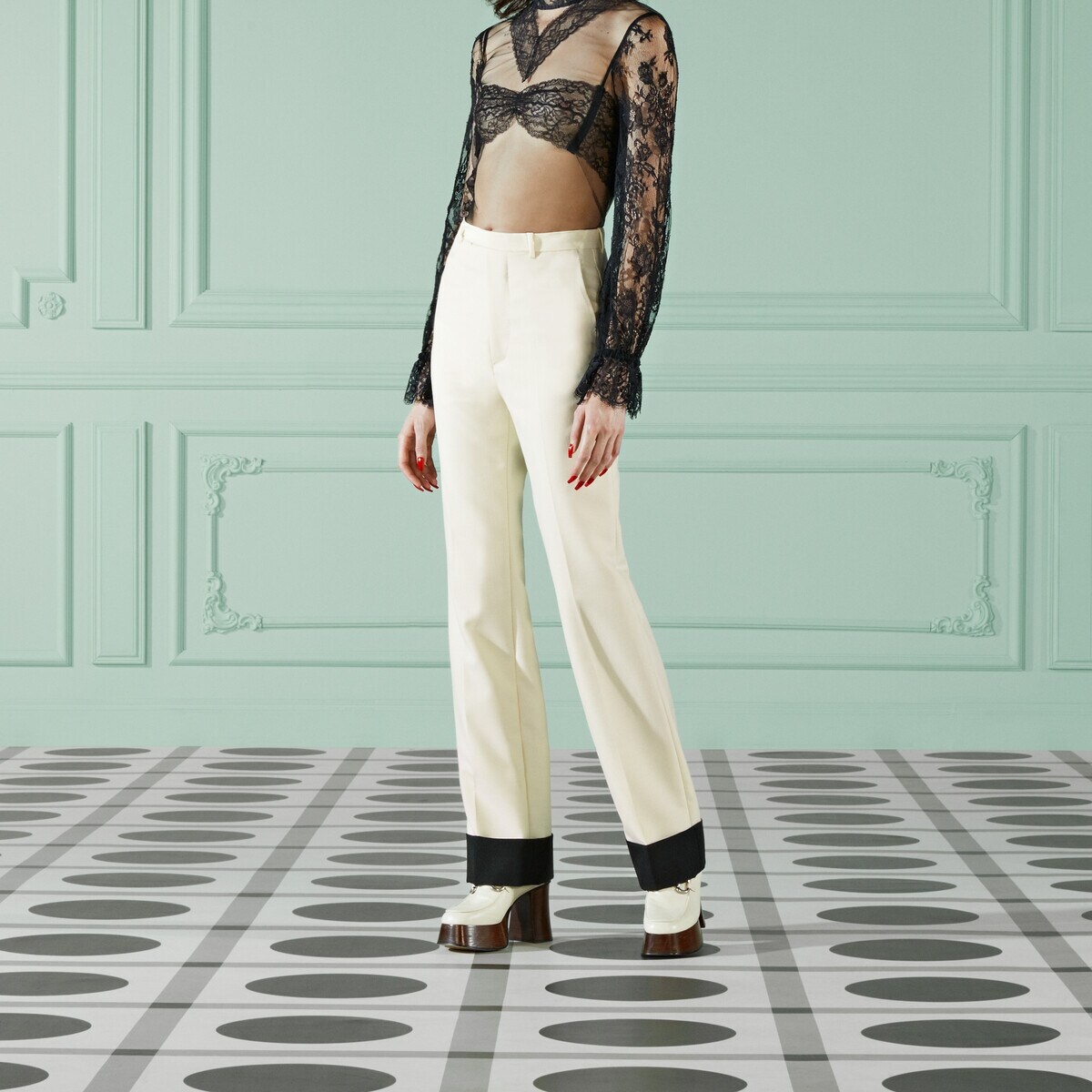 Wool mohair pant with turn-up hem - 6