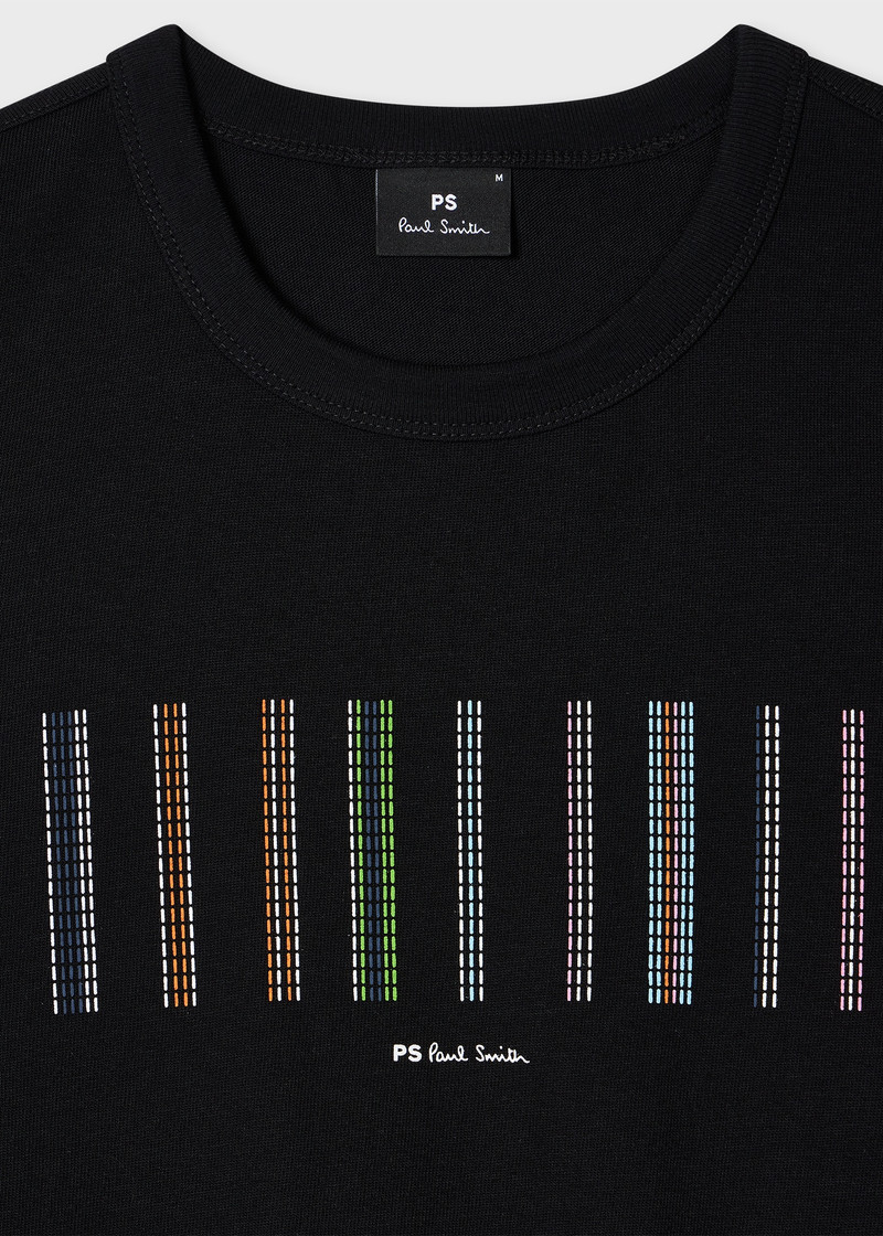 Paul Smith Black 'Stitch Stripe' Print T-Shirt outlook
