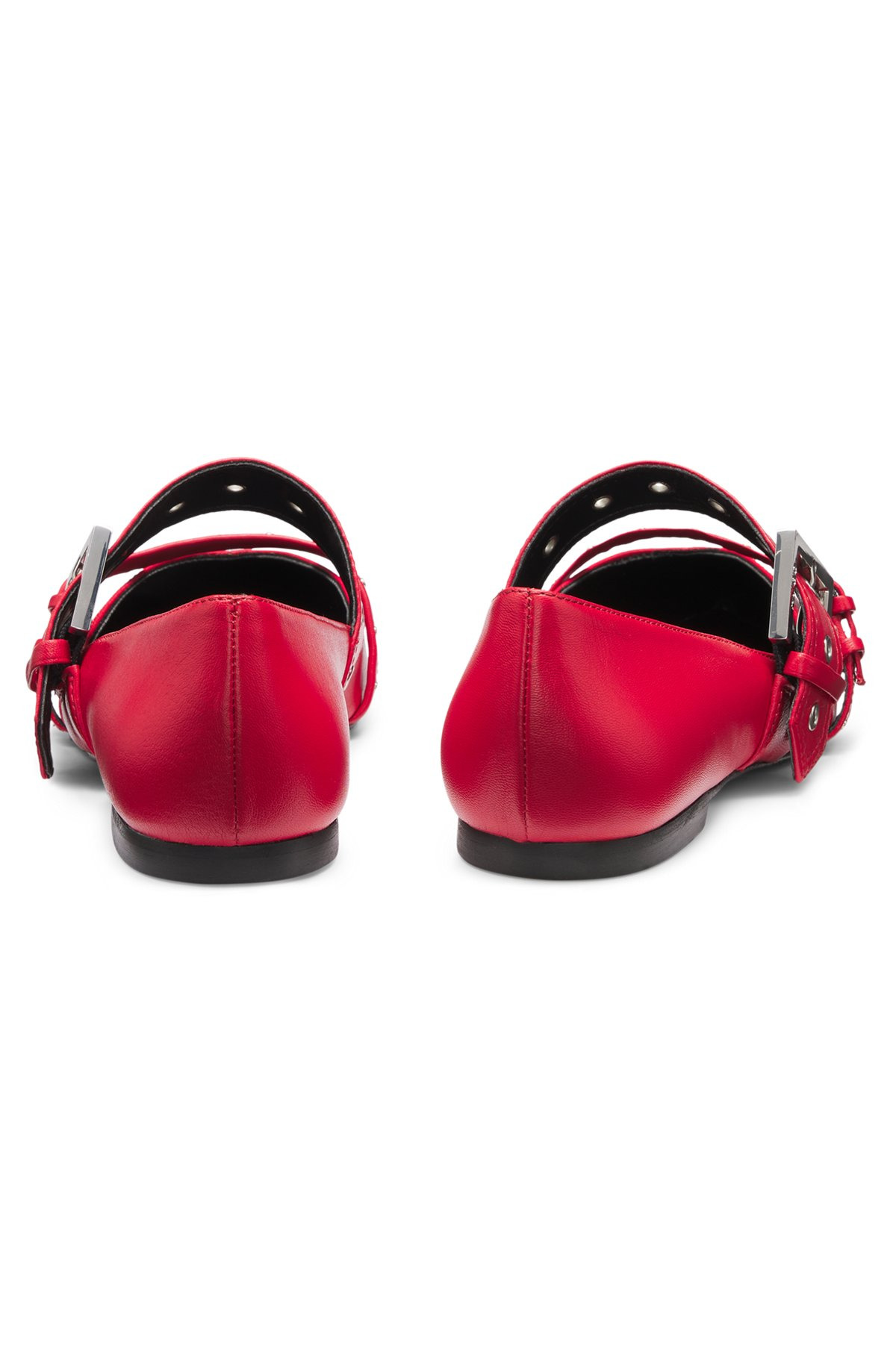 NAPPA-LEATHER BALLERINA PUMPS WITH BUCKLED STRAPS - 6