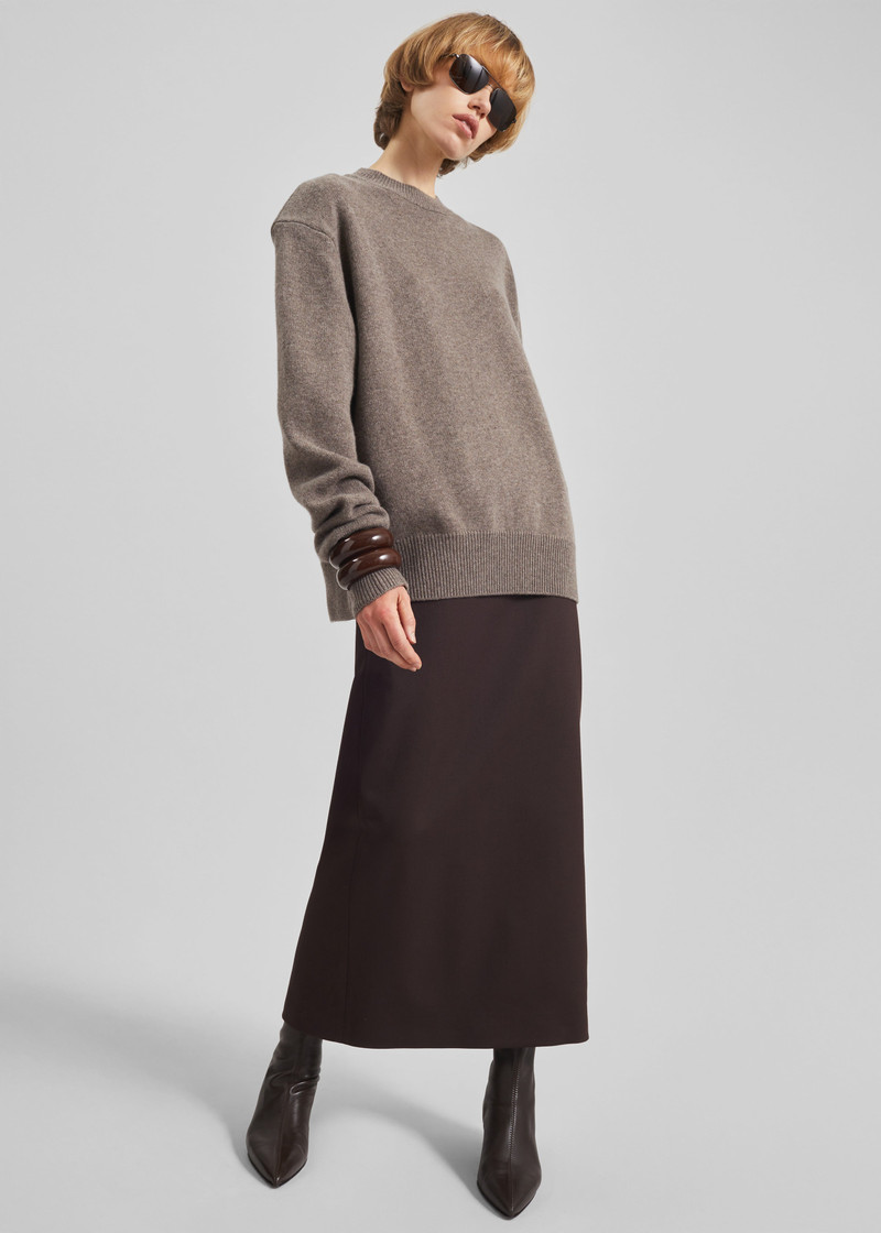 The Frankie Shop Rafaela Padded Knit Sweater - Dark Taupe outlook