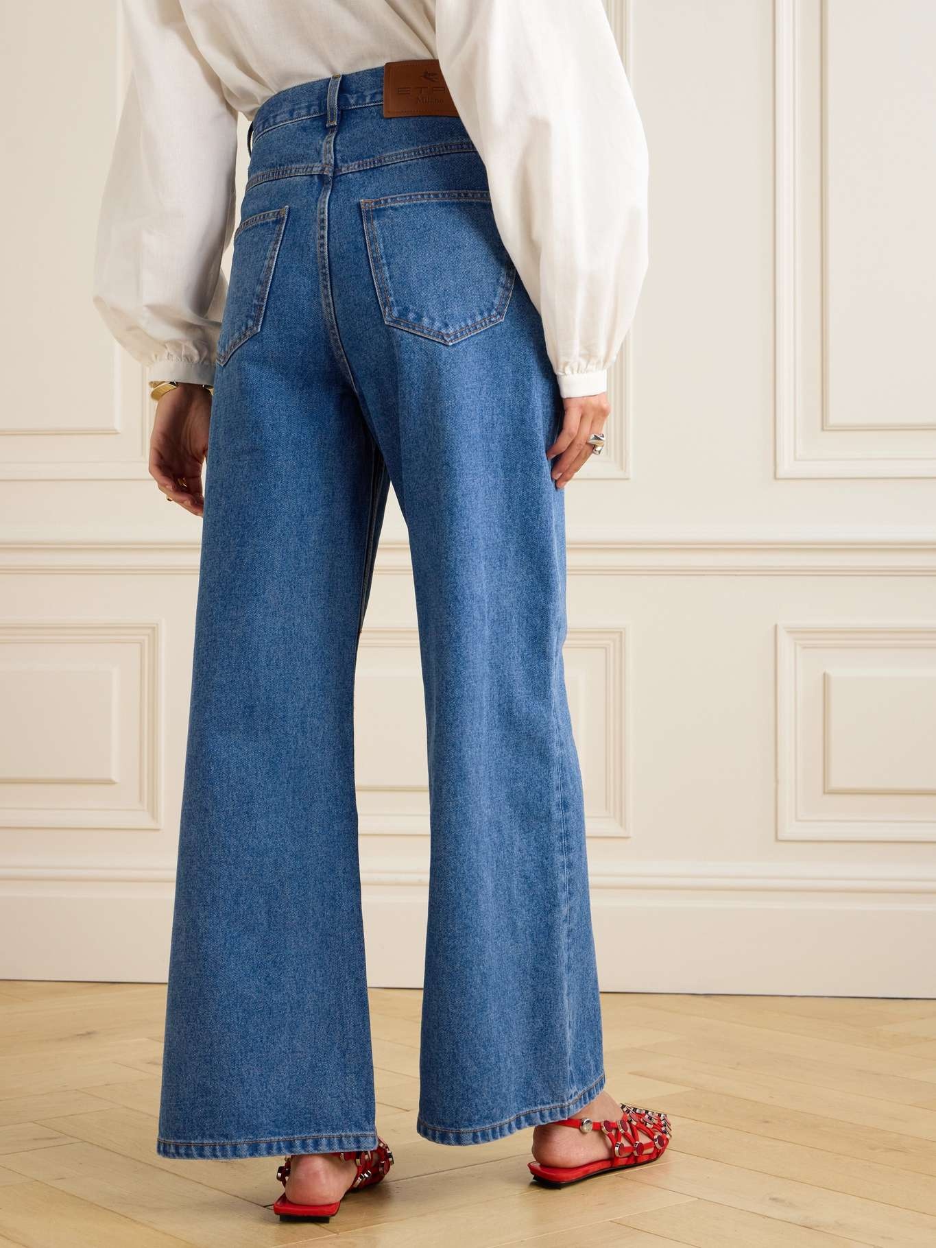 デニム・ジーパン ETRO Woman Jeans Blue 118399044 0200 ETRO Pegaso-embroidered wide-leg Jeans | Blue | FARFETCH