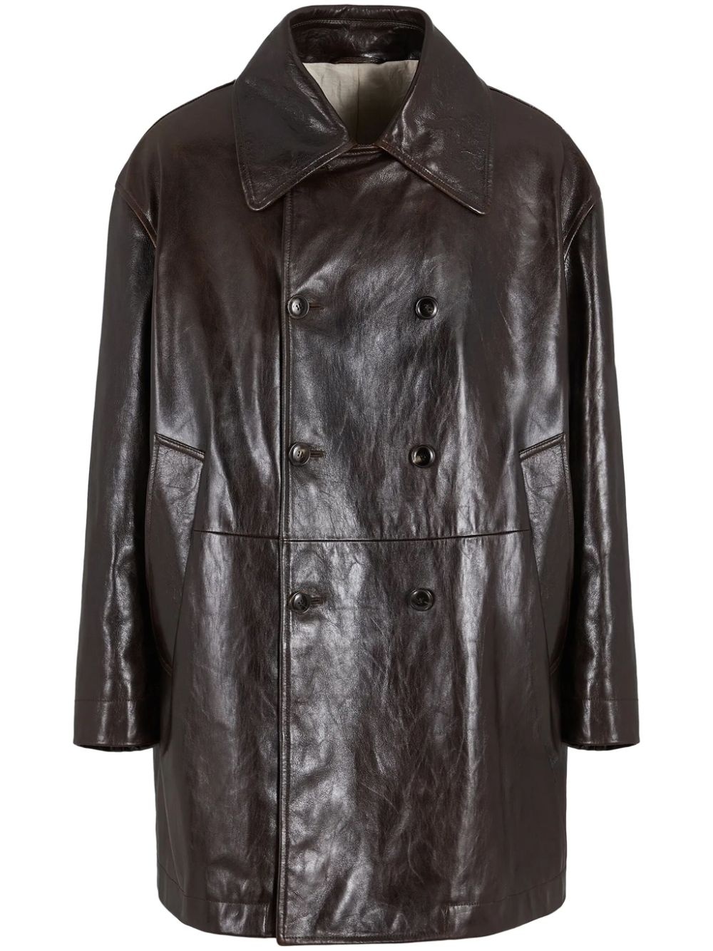 leather double-breasted coat - 1