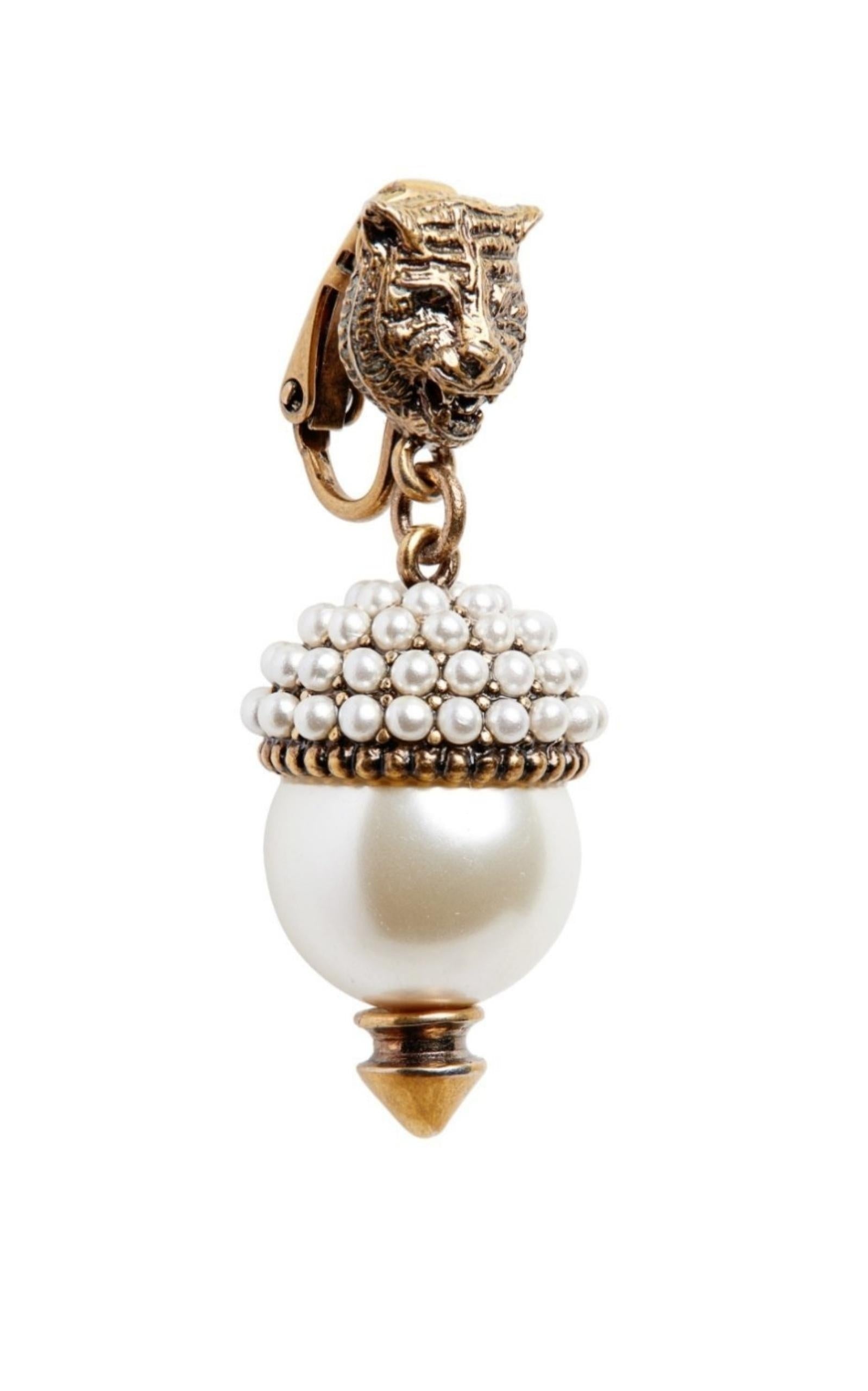 Feline Head Pearl Drop Earrings - 3