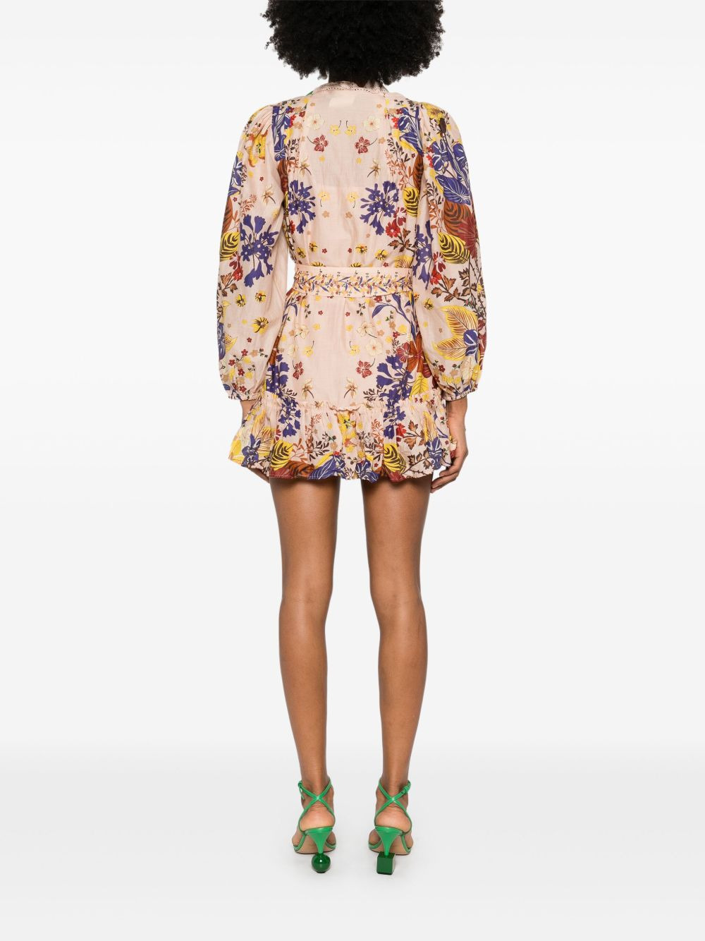 bouquet puff-sleeve mini dress - 4