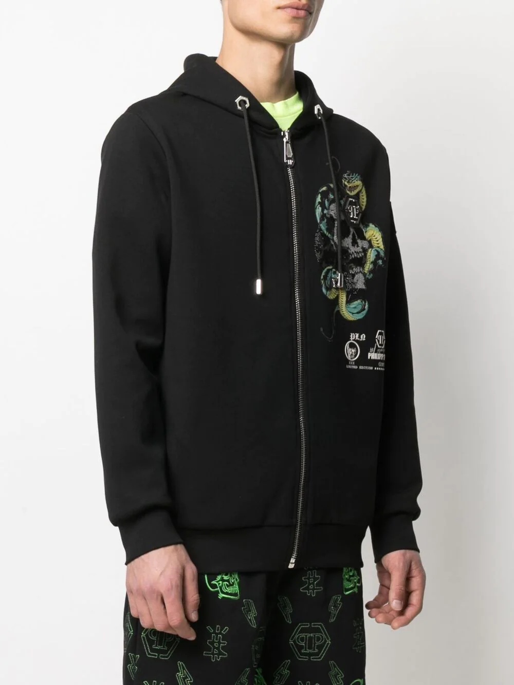 studded-logo tattoo print hoodie - 3