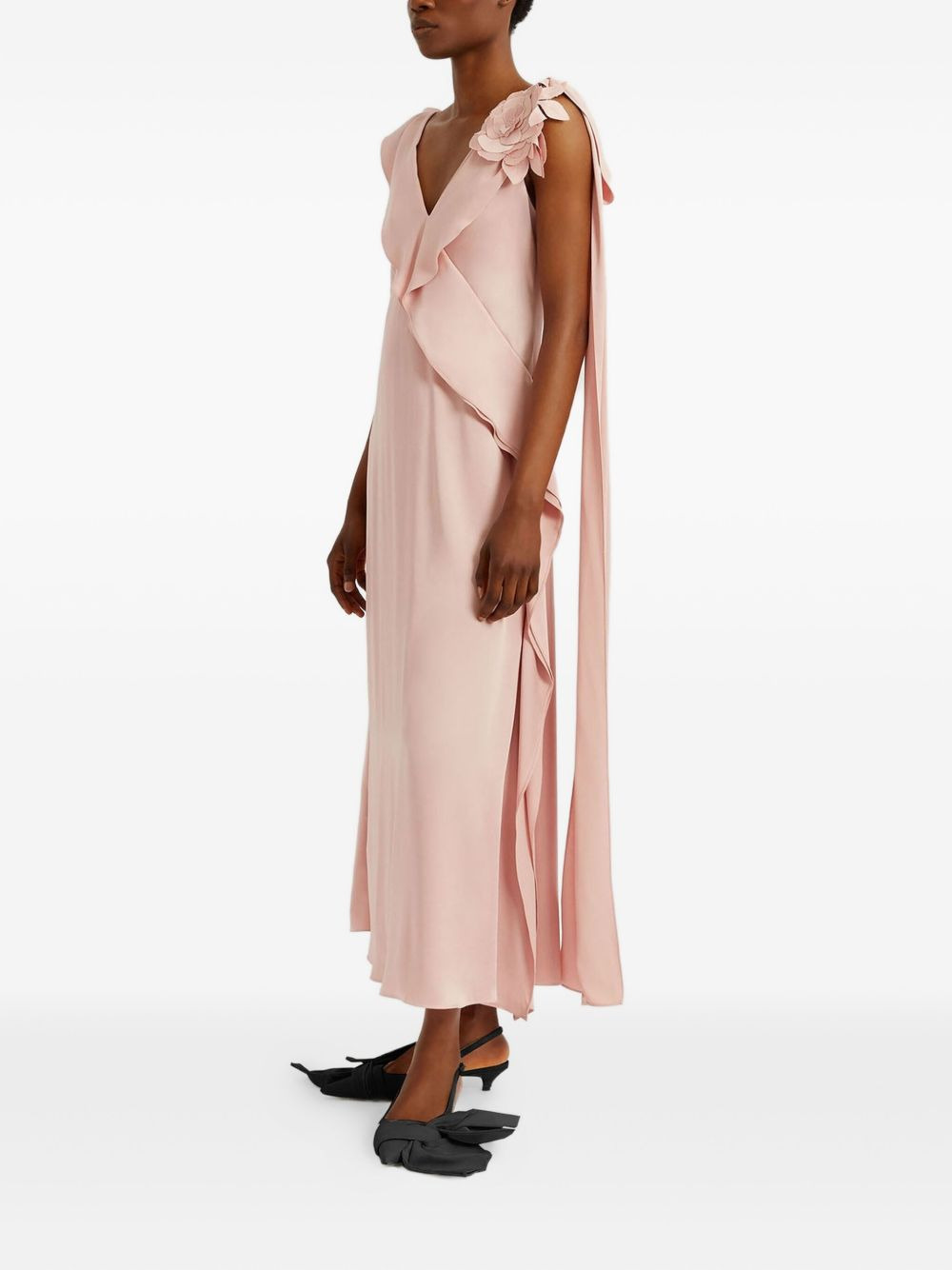 floral-embellished ruffled midi dress - 2