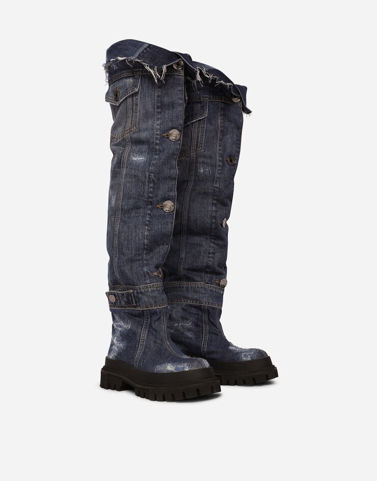 Patchwork denim hi-trekking boots - 5