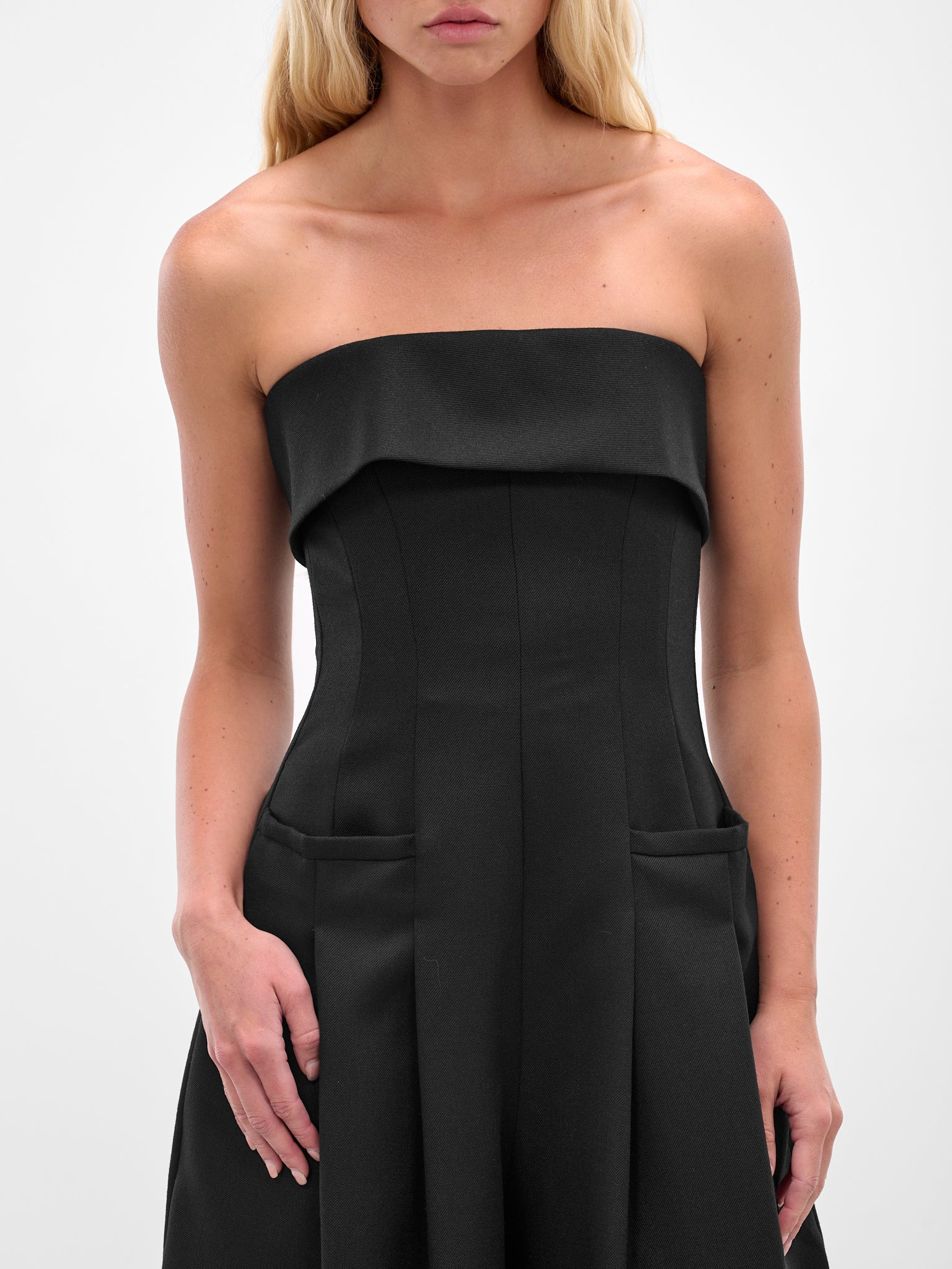 Black Wool Rounded Strapless Jumpsuit - 4