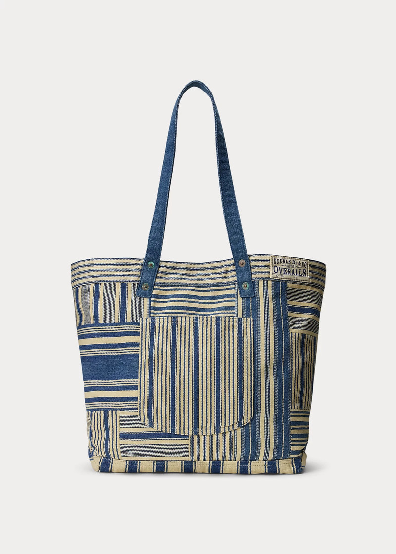 Indigo Striped Patchwork Tote 1