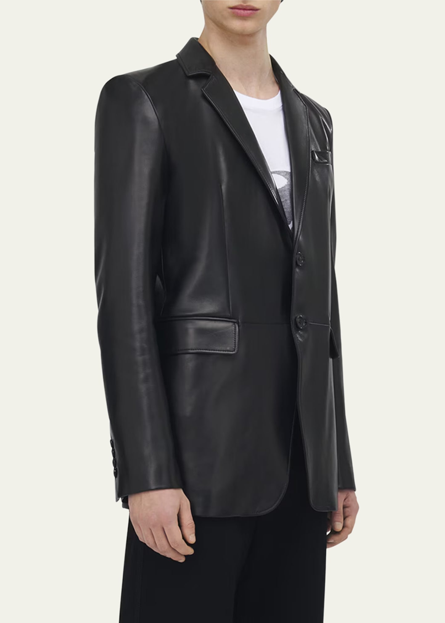 Men's Leather Two-Button Blazer - 4