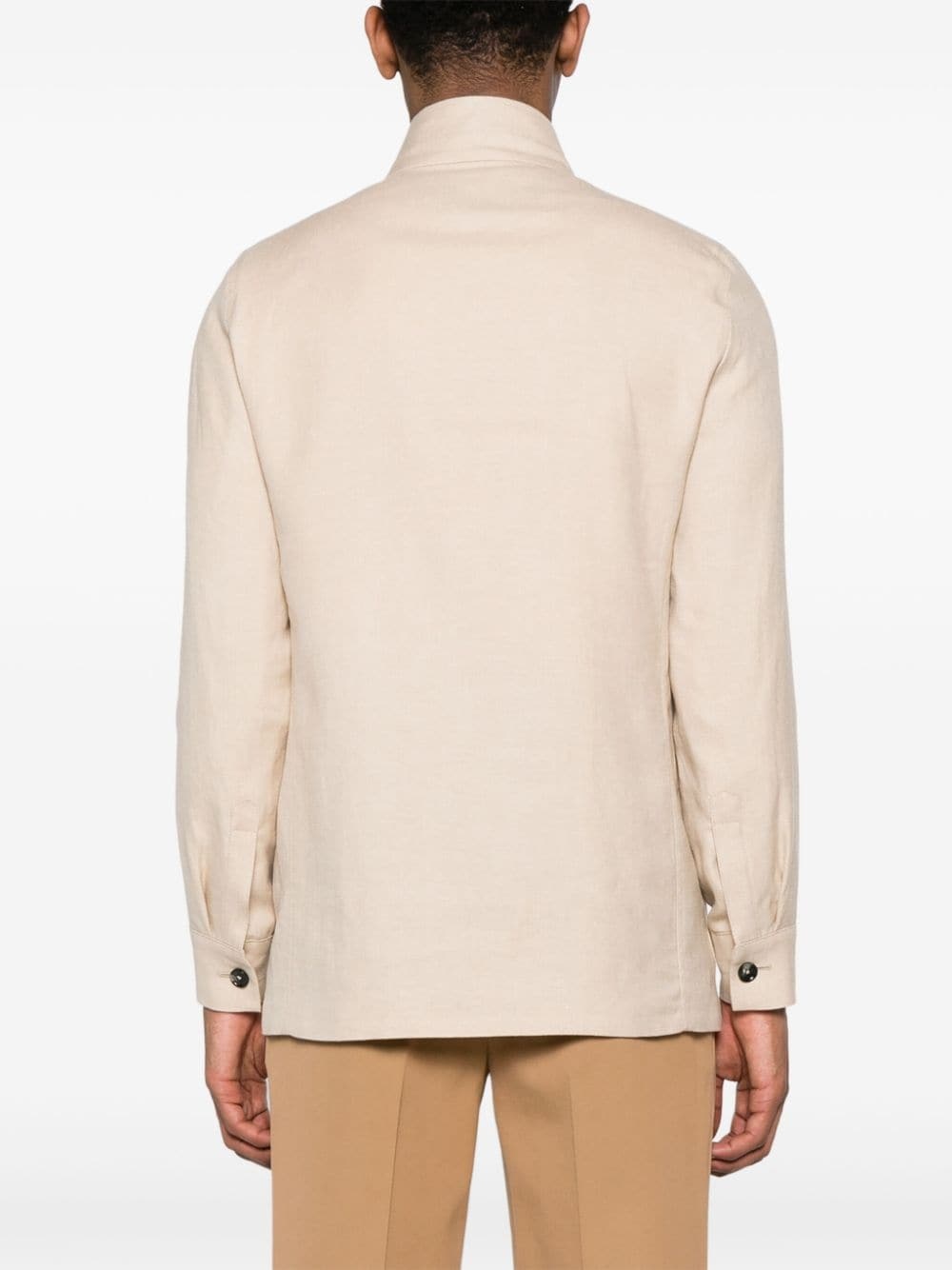 linen-blend shirt jacket - 4
