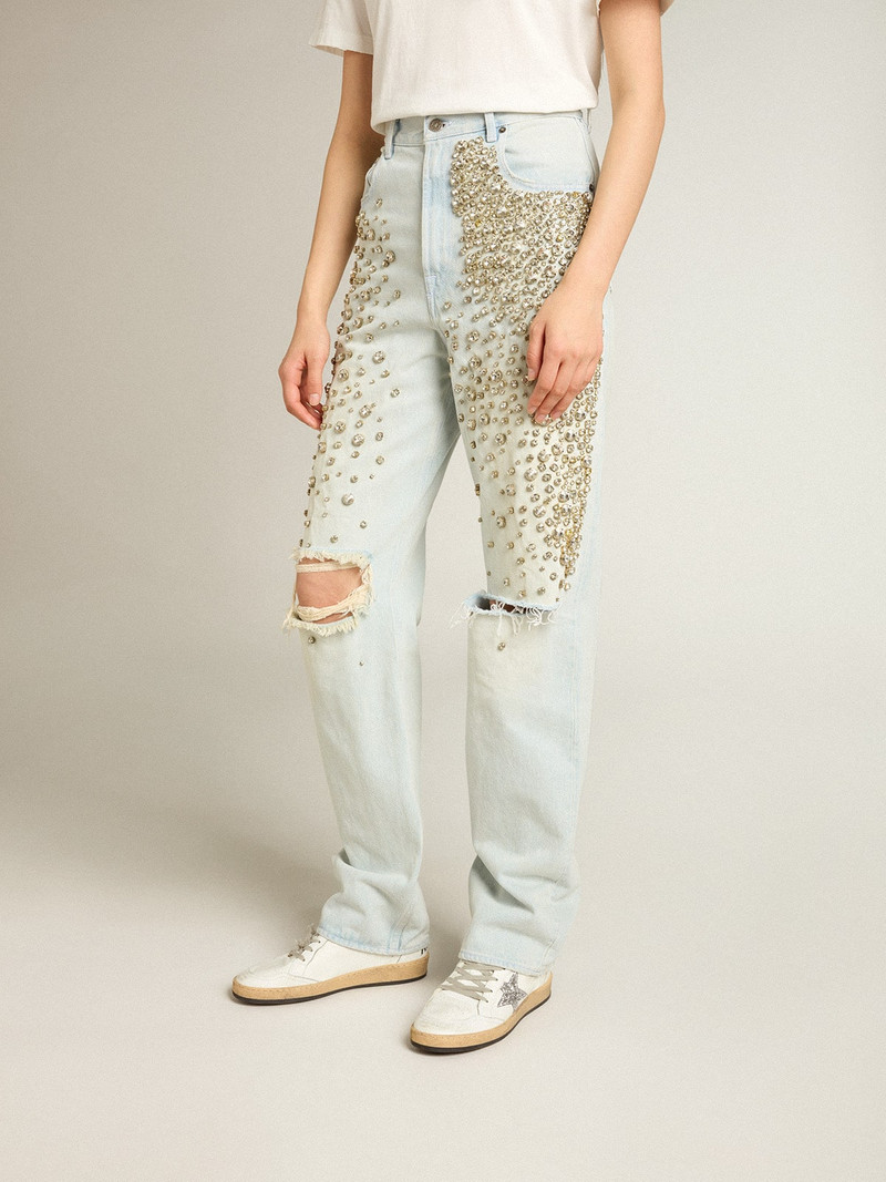 Golden Goose Women's bleached jeans with cabochon crystals outlook