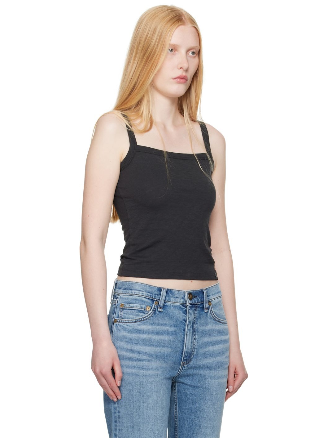 Black 'The Slub Square Neck' Tank Top - 2