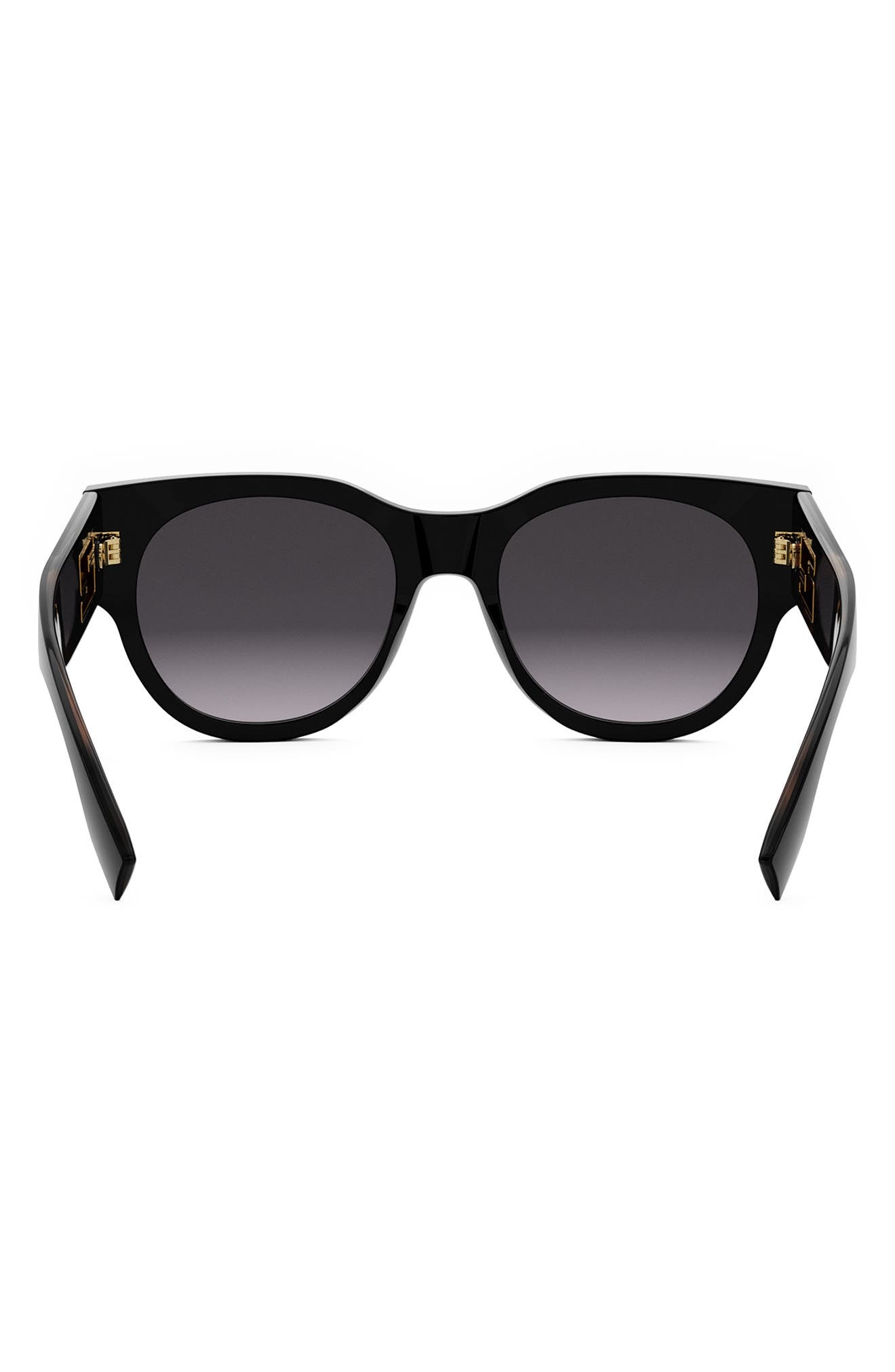 'Fendi Baguette 53mm Gradient Round Sunglasses in Shiny Black /Gradient Smoke at Nordstrom - 4