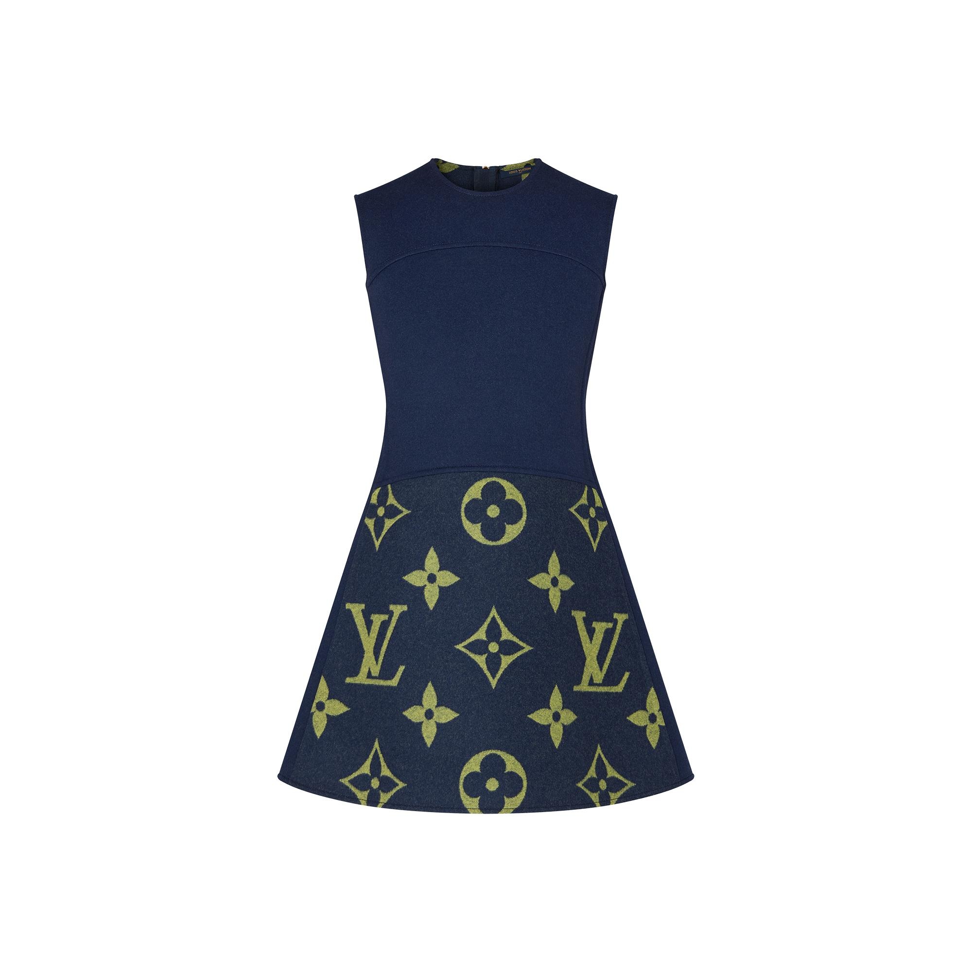 Sleeveless A-Line Dress In Wool-Silk Blend With Macro-Monogram - 1