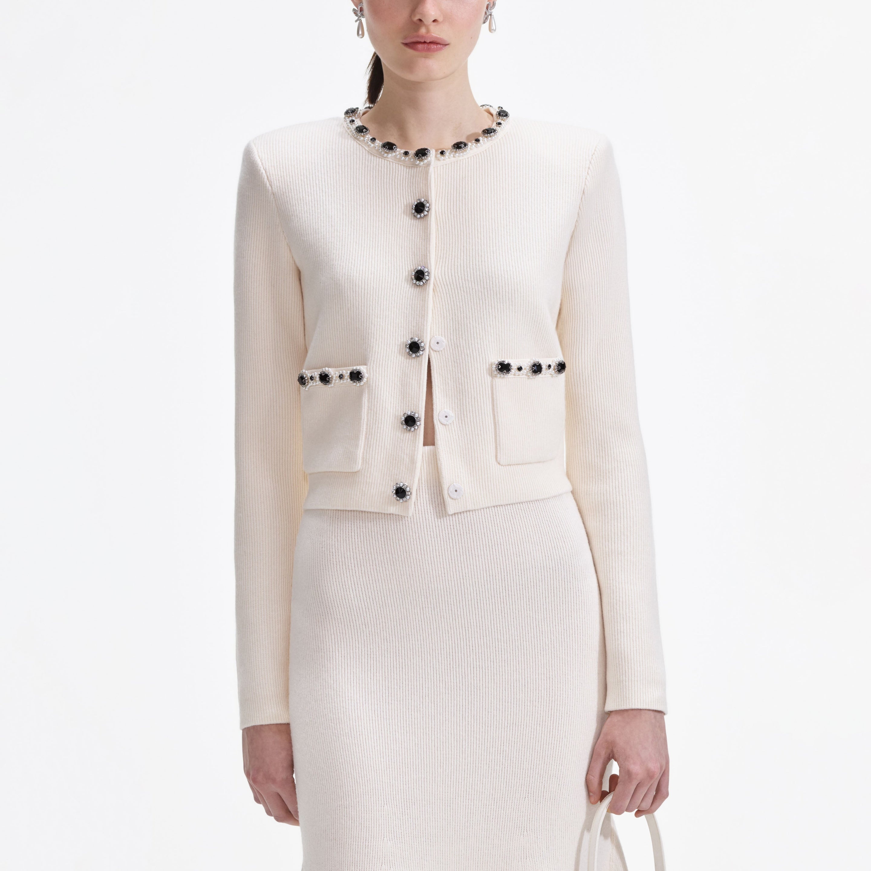 Cream Embellished Cardigan - 5