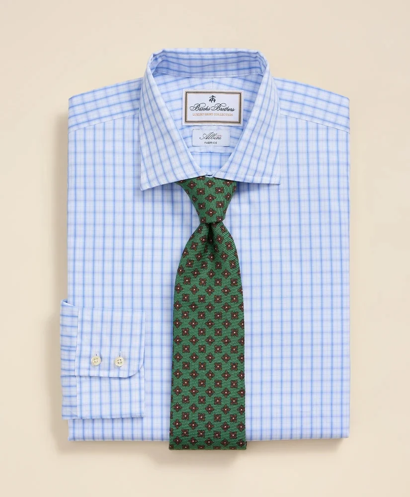 Luxury Cotton English Spread Collar, Checked Dress Shirt - 1