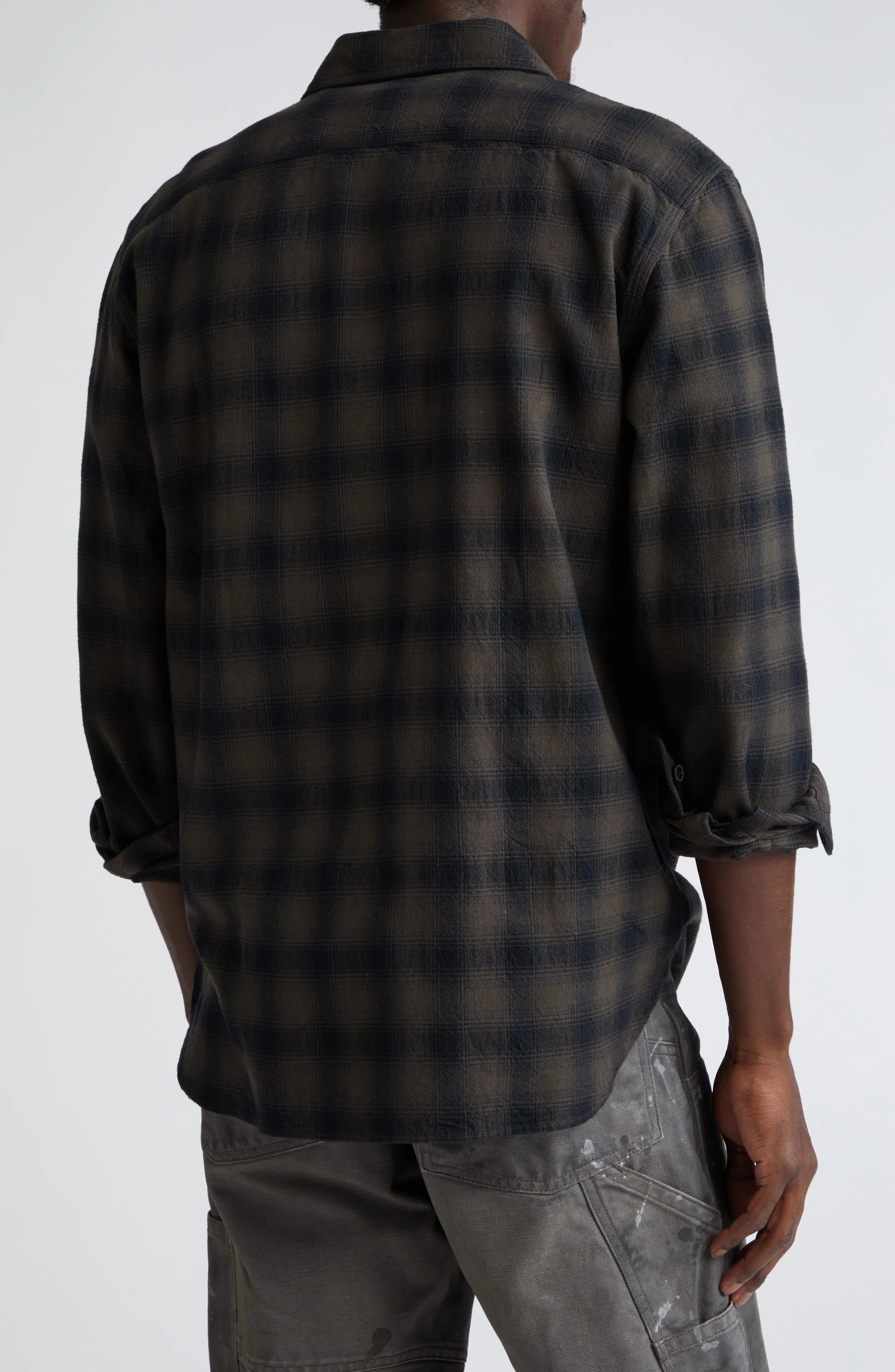 Plaid Cotton Button-Up Shirt in Black/Grey - 3
