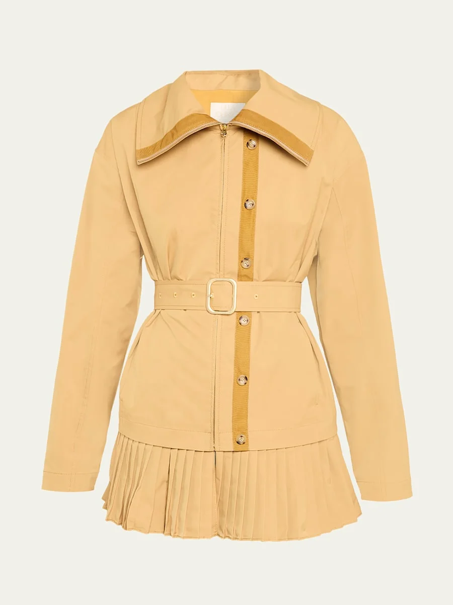 Lison Belted Jacket with Pleated Hem - 1