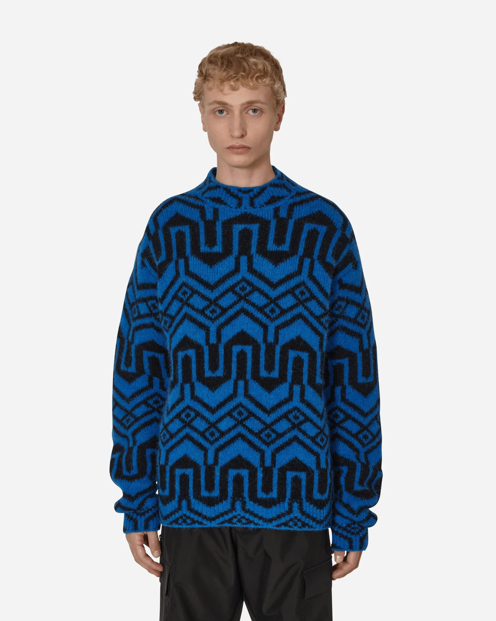 Jacquard Mock Neck Sweater Blue - 1