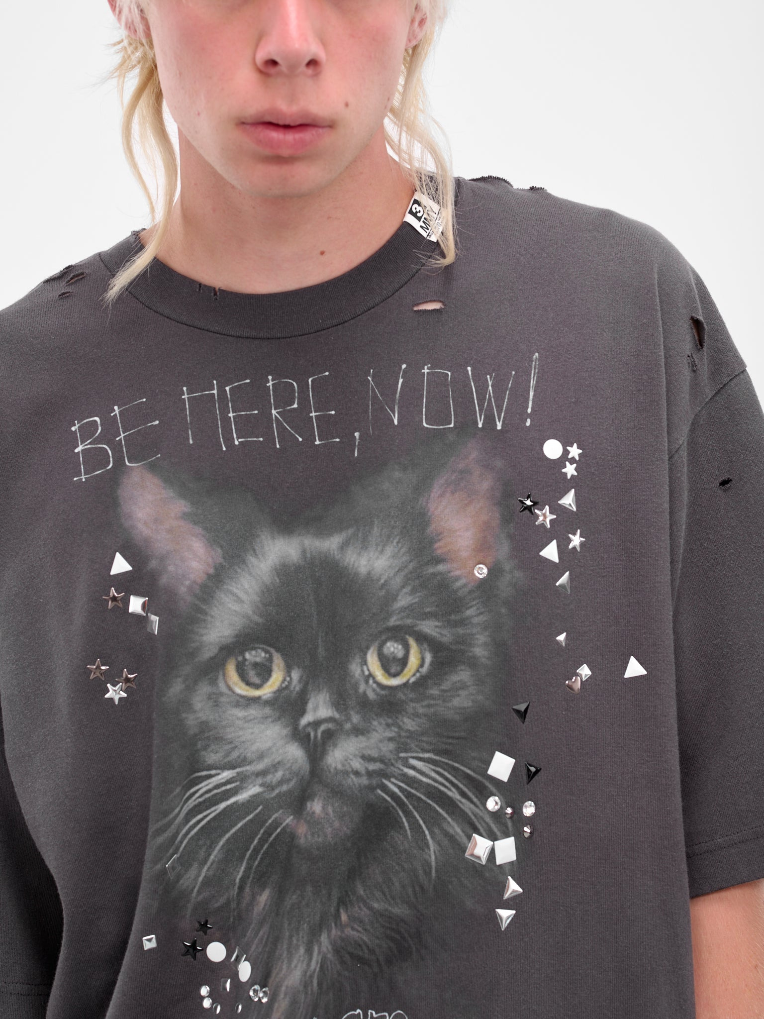 Black Distressed Cat Graphic Tee - 5