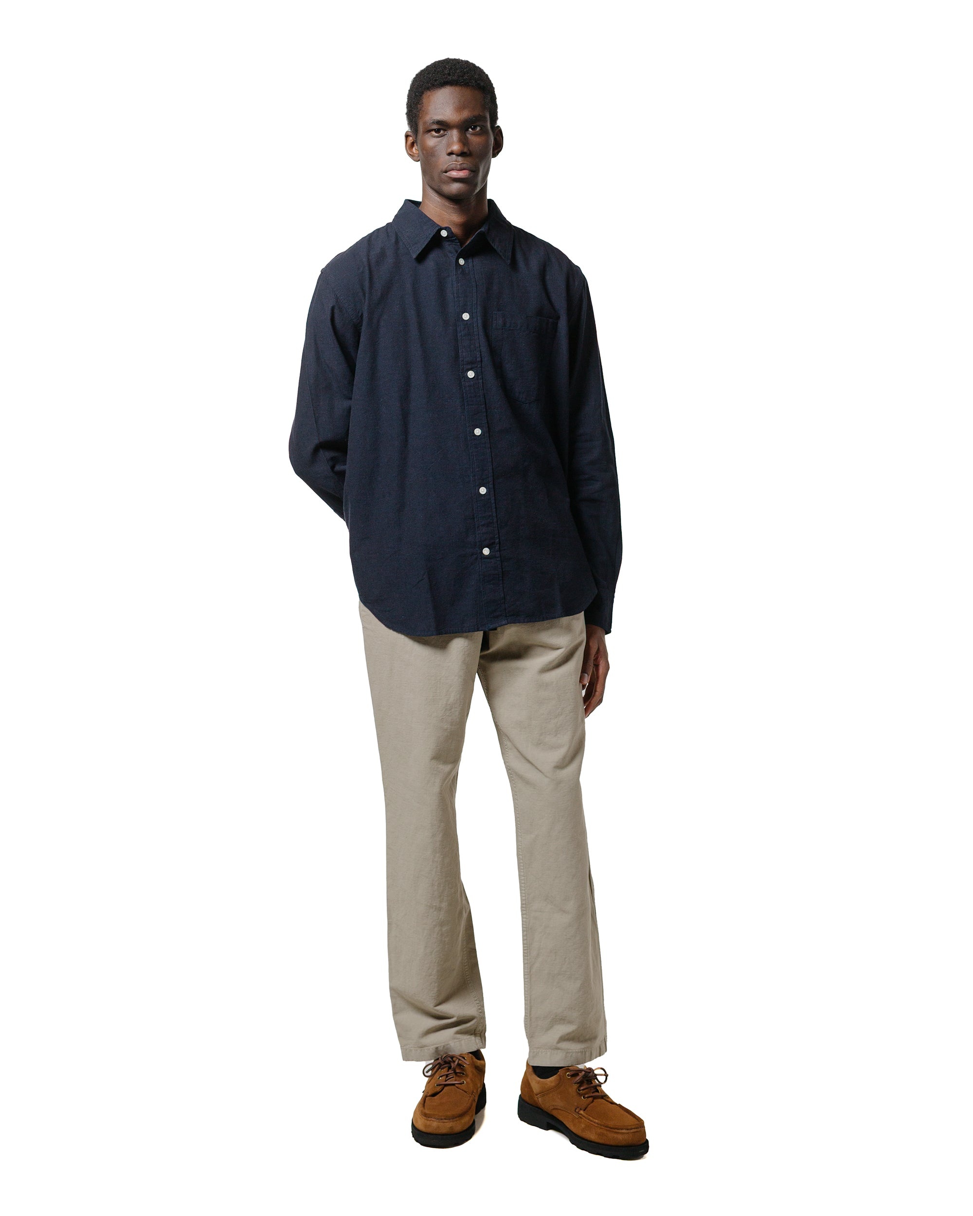 Algot Relaxed Cotton Linen Shirt Dark Navy - 4