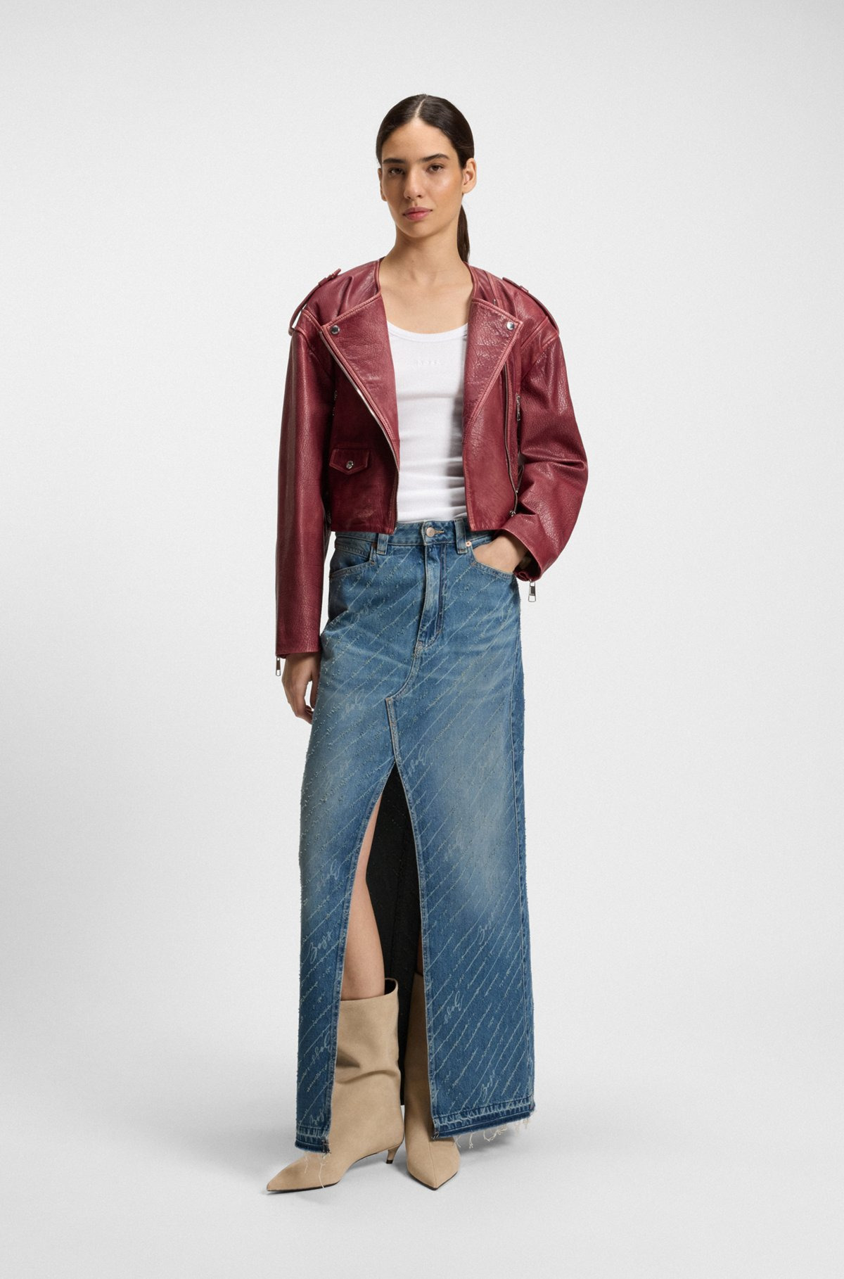 DENIM SKIRT WITH LOGO PINSTRIPE PATTERN AND FRONT SLIT - 3