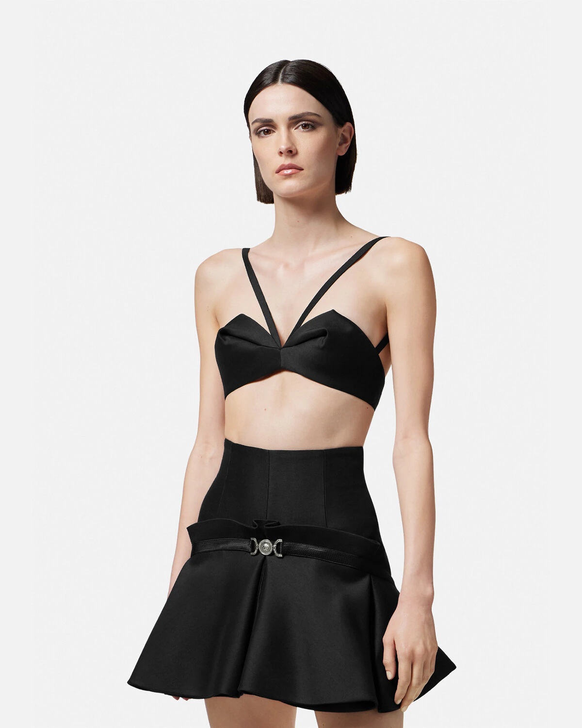 Leather bustier top in black - Versace