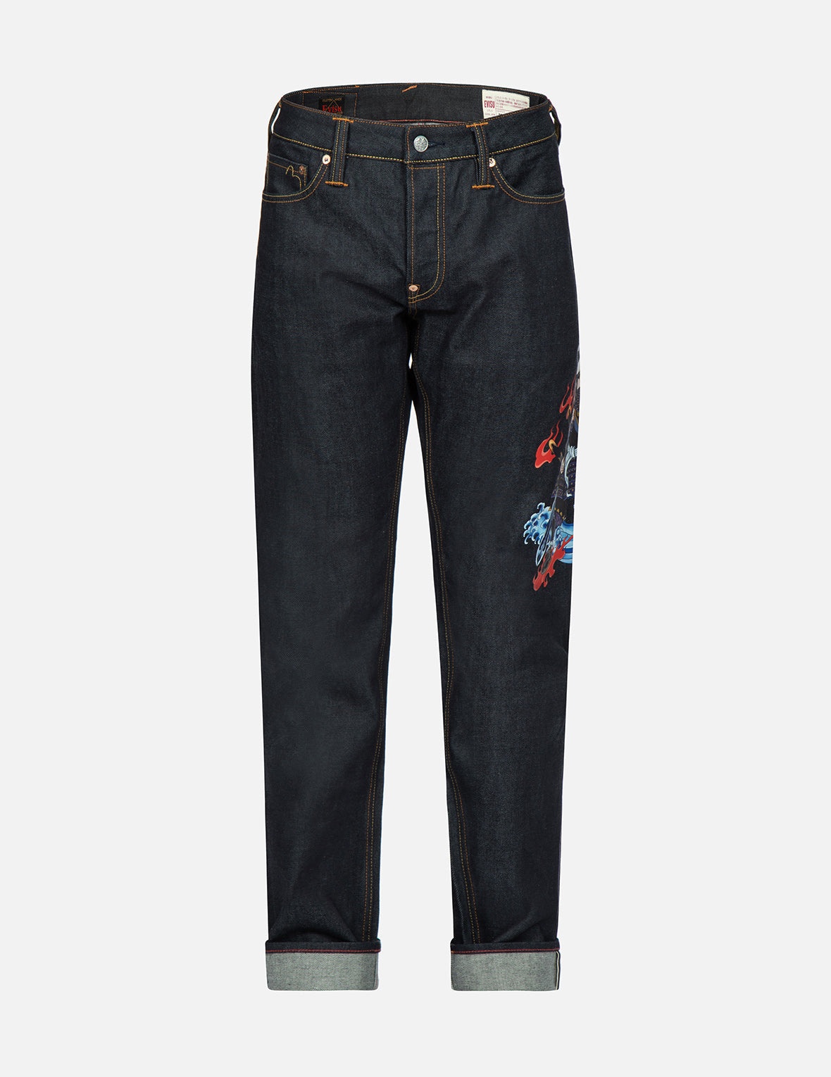 Samurai Print and Seagull Embroidery Slim-Fit Jeans #2010 - 2