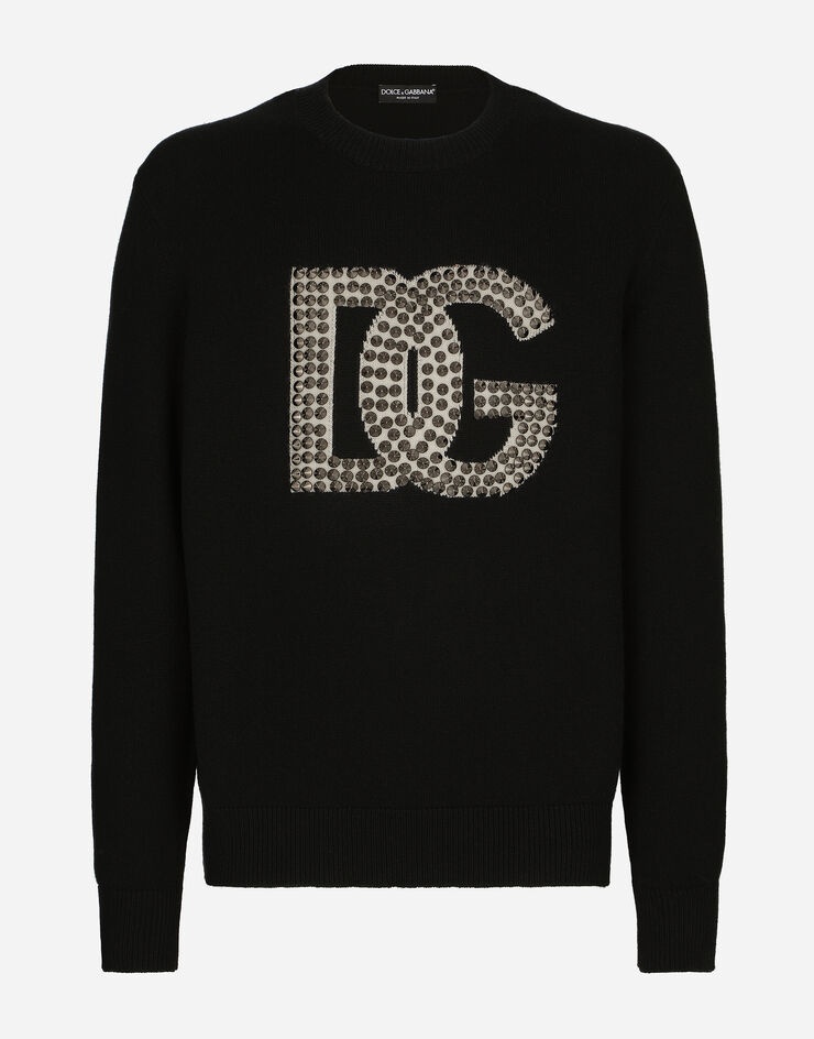Round-neck cashmere sweater with DG logo and studs - 4