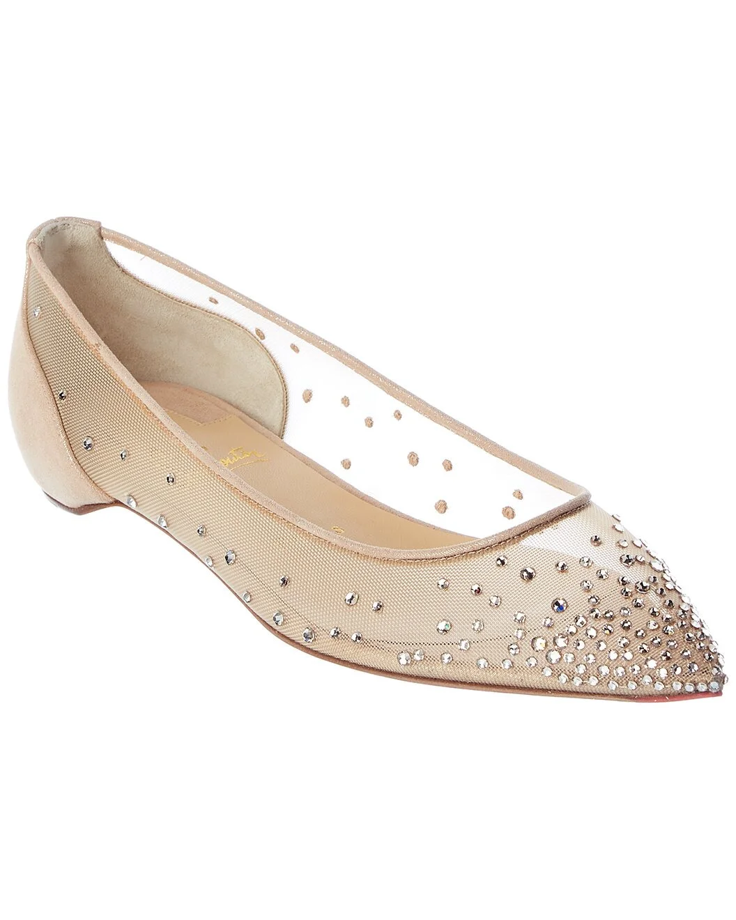 Christian Louboutin Follies Crystal Suede-Trim Flat - 1