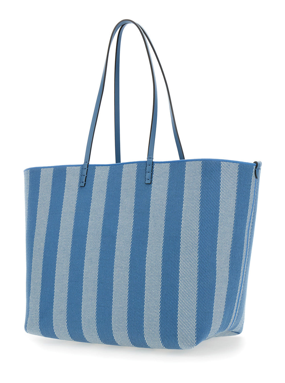 Fendi Women 'Roll Large' Blue Shopper With Reversible Design And All-Over Striped Motif In Cotton Wo - 2